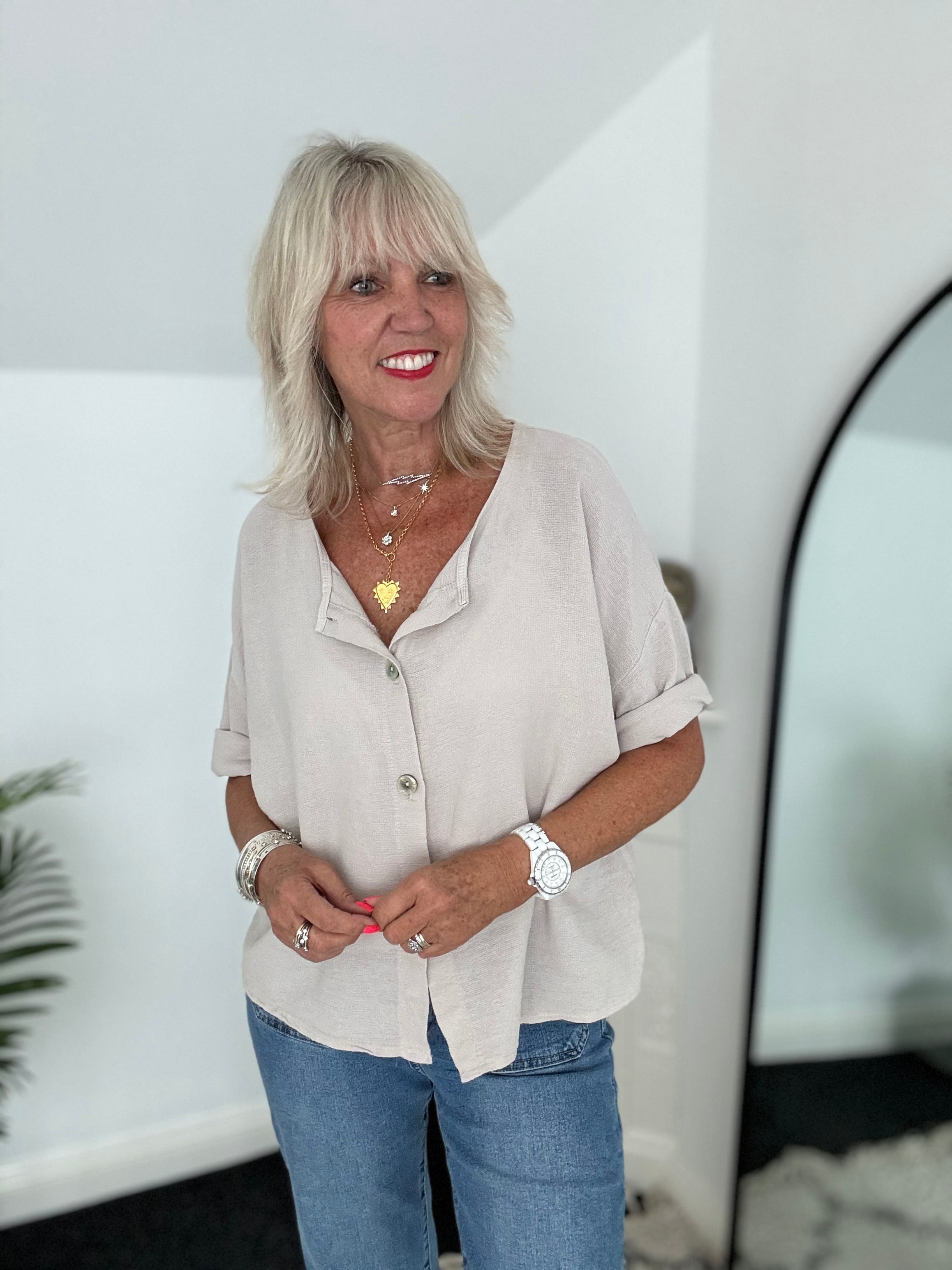 Cotton Buttoned Top in Stone