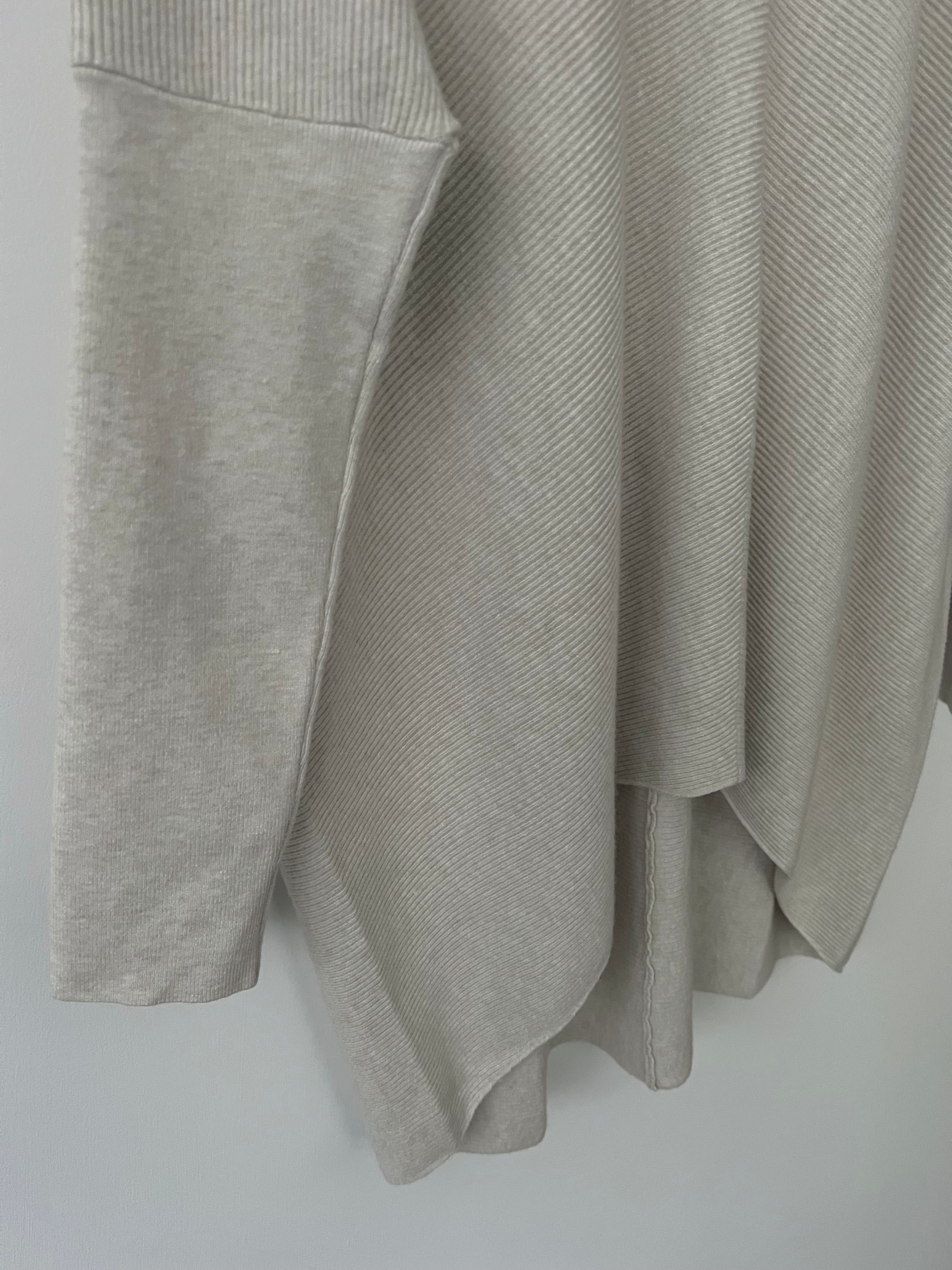Fine Ribbed Roll Neck Poncho Jumper in Stone