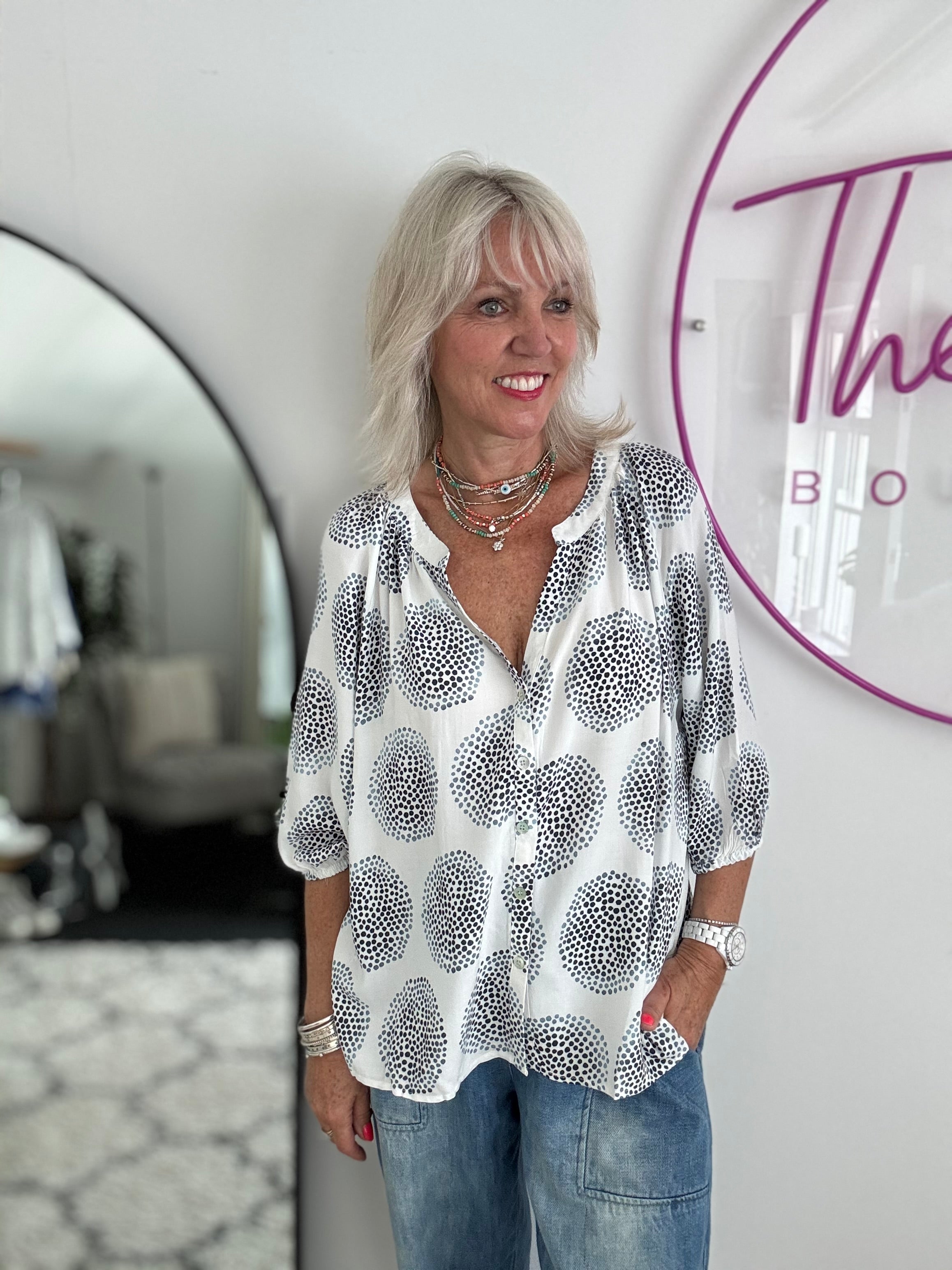Circle Dots Blouse in White