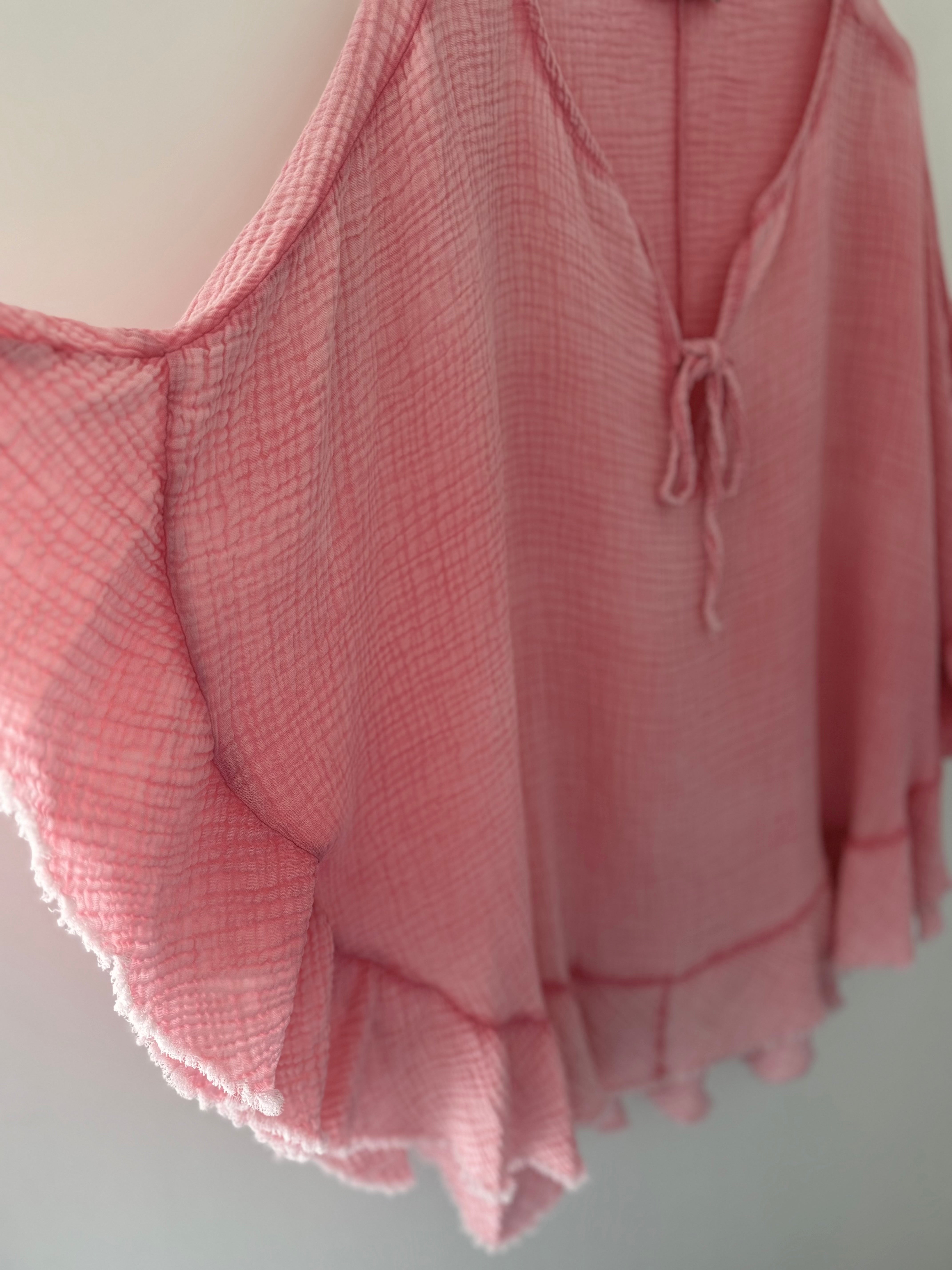Oversized Cheesecloth Top in Coral Pink