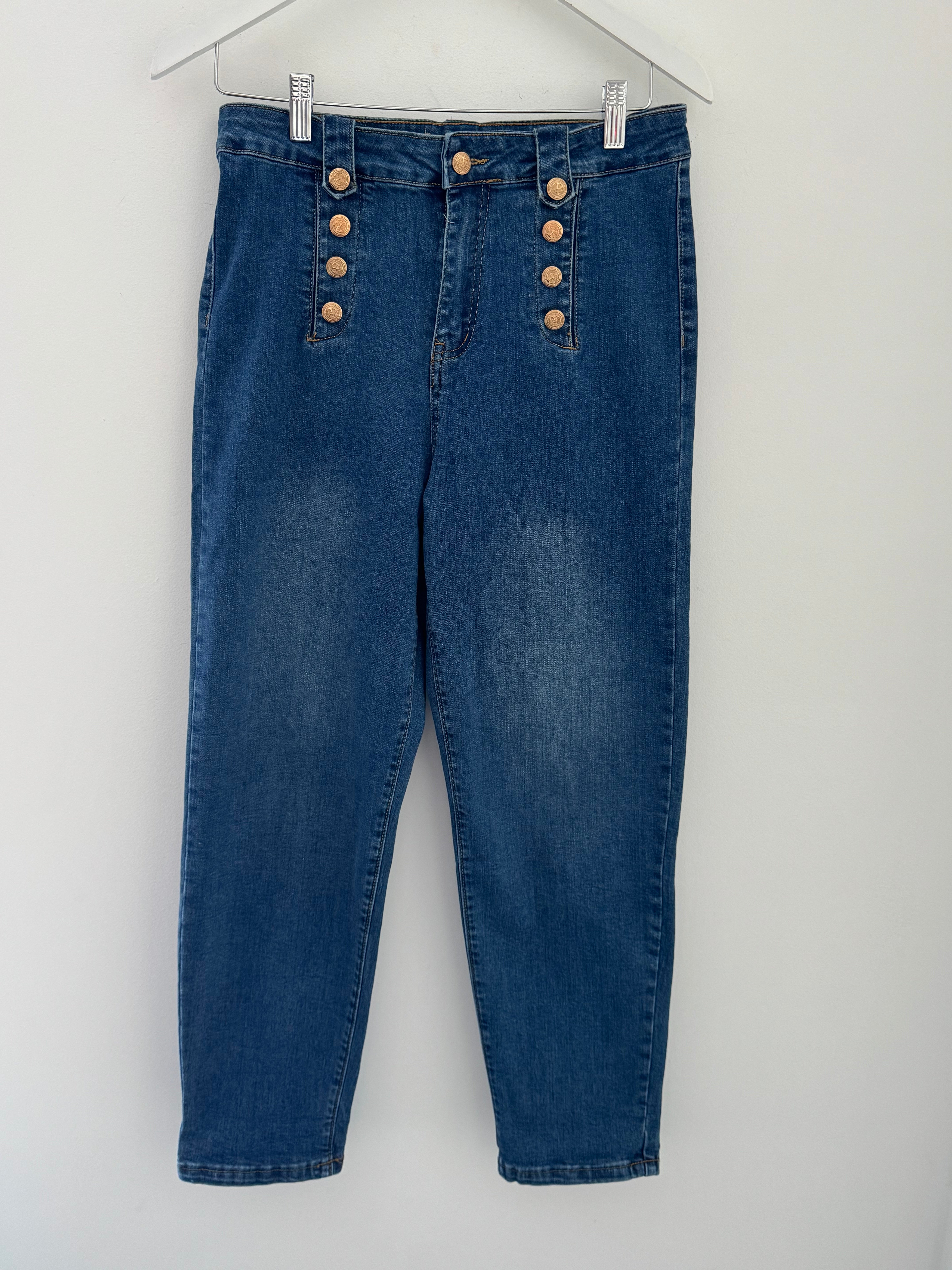 Slim Boyfriend Jeans with Gold Buttons