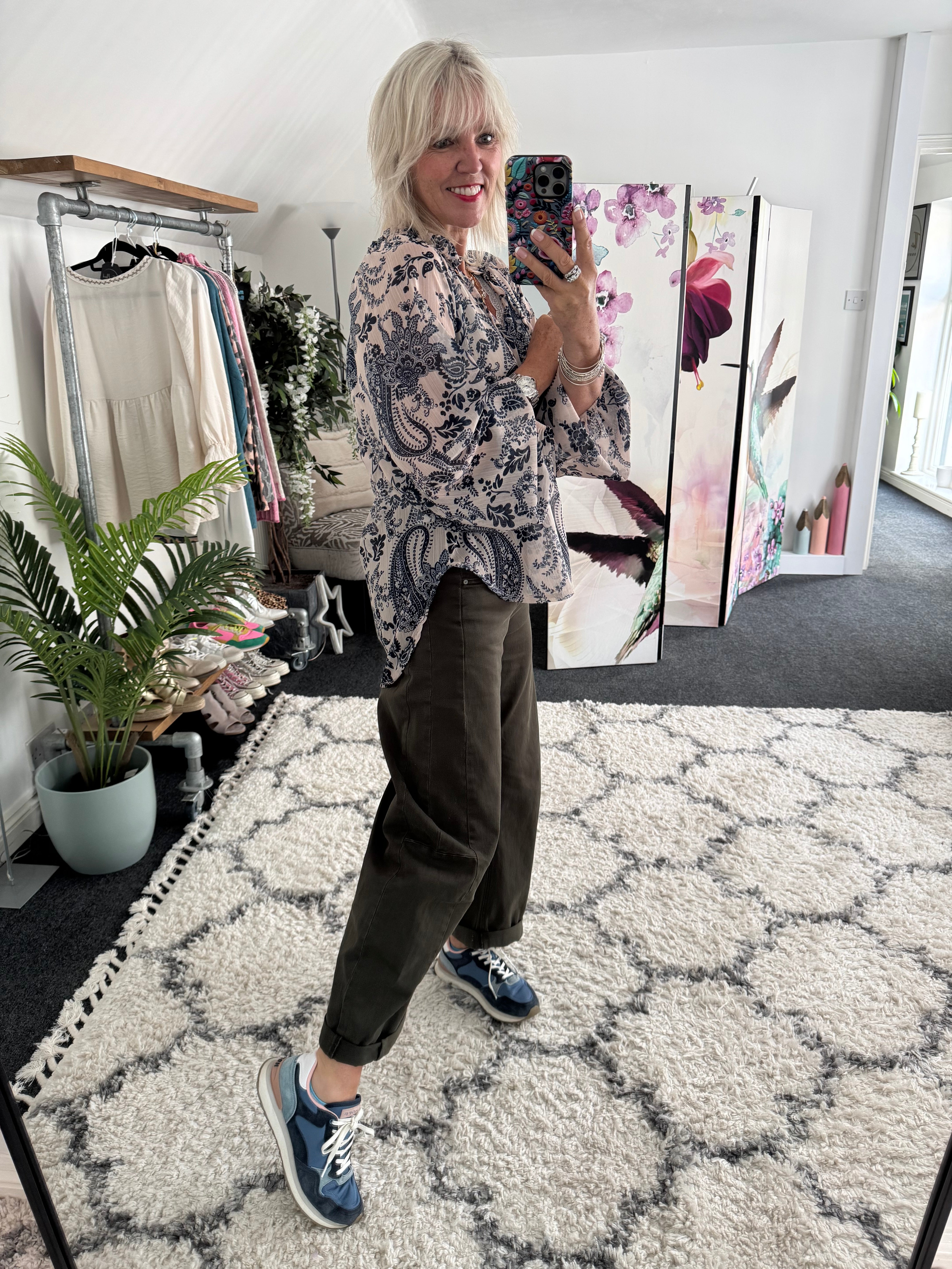 Paisley Blouse in Blue & Ecru