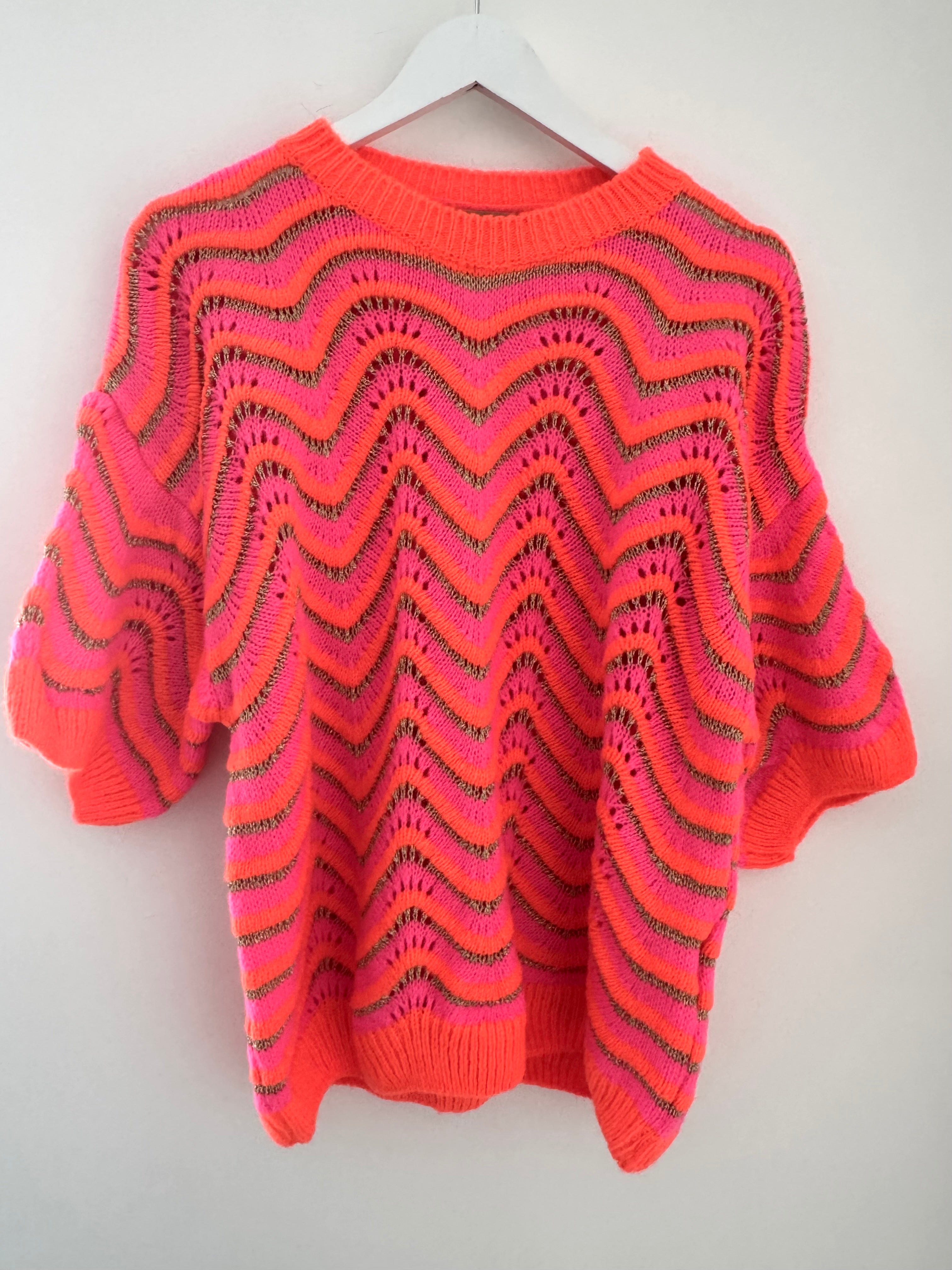 Luxe Short Sleeve Pink & Orange Neon Knit