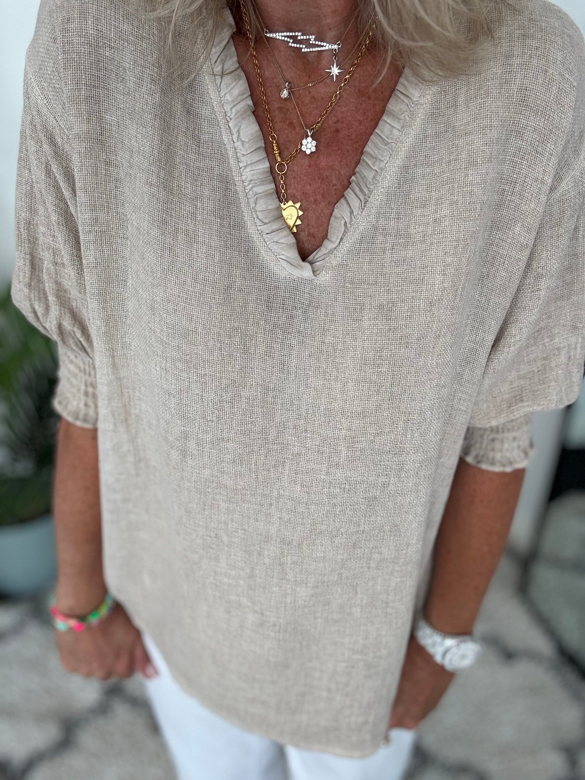 Linen & Cotton Top in Light Mocha