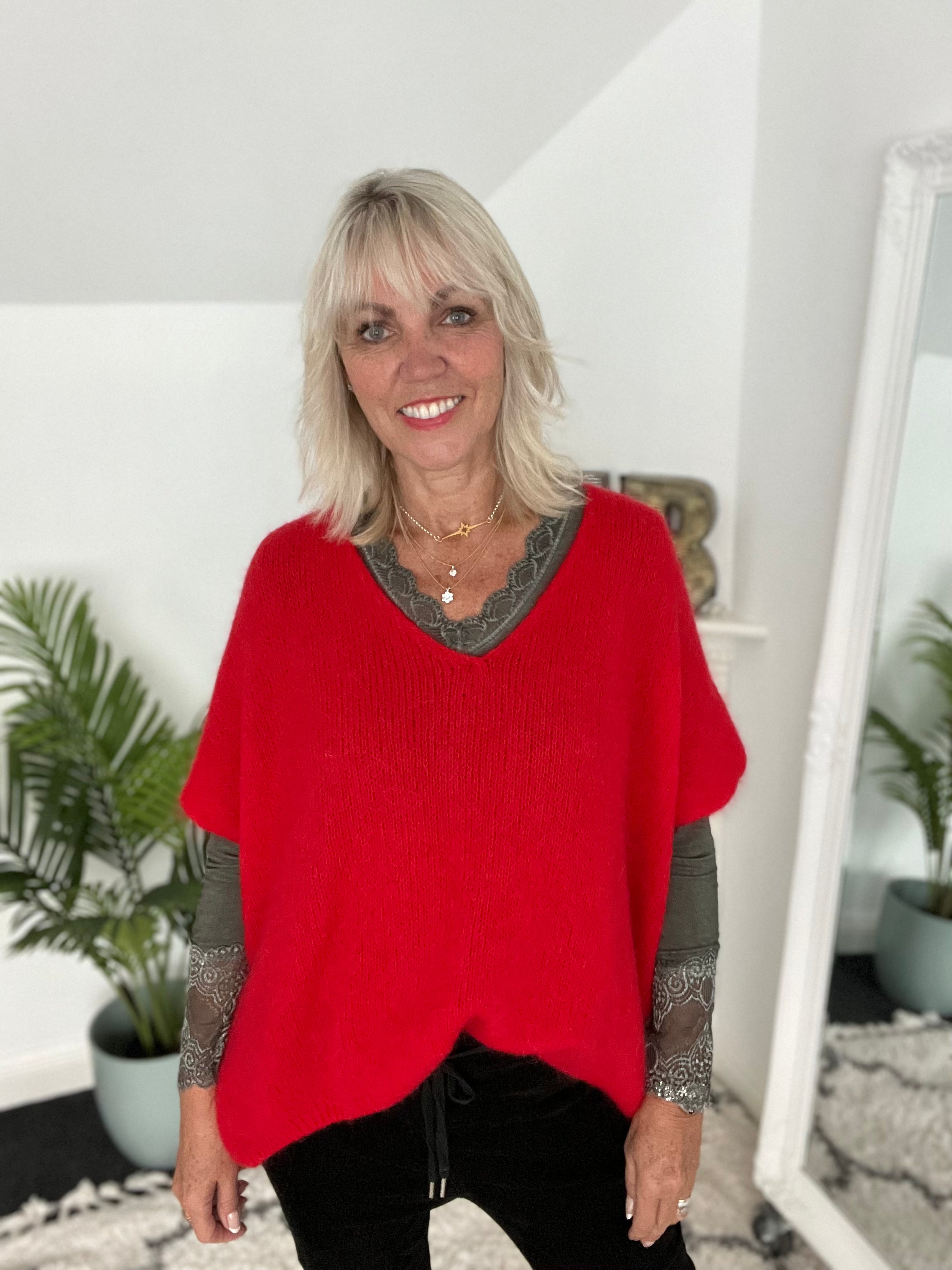 Mohair V Neck Tank in Red