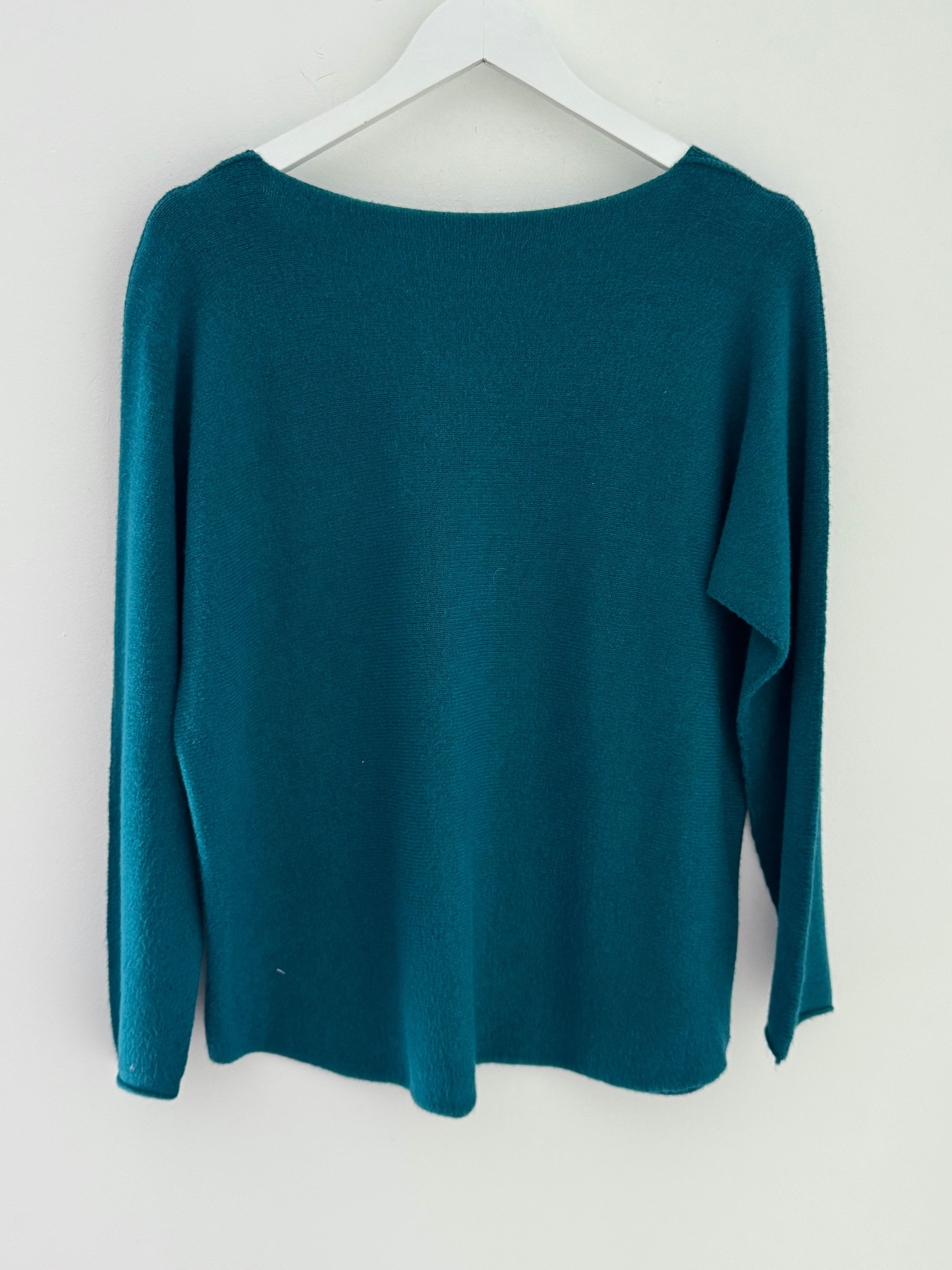 Simple V Neck Jumper in Teal
