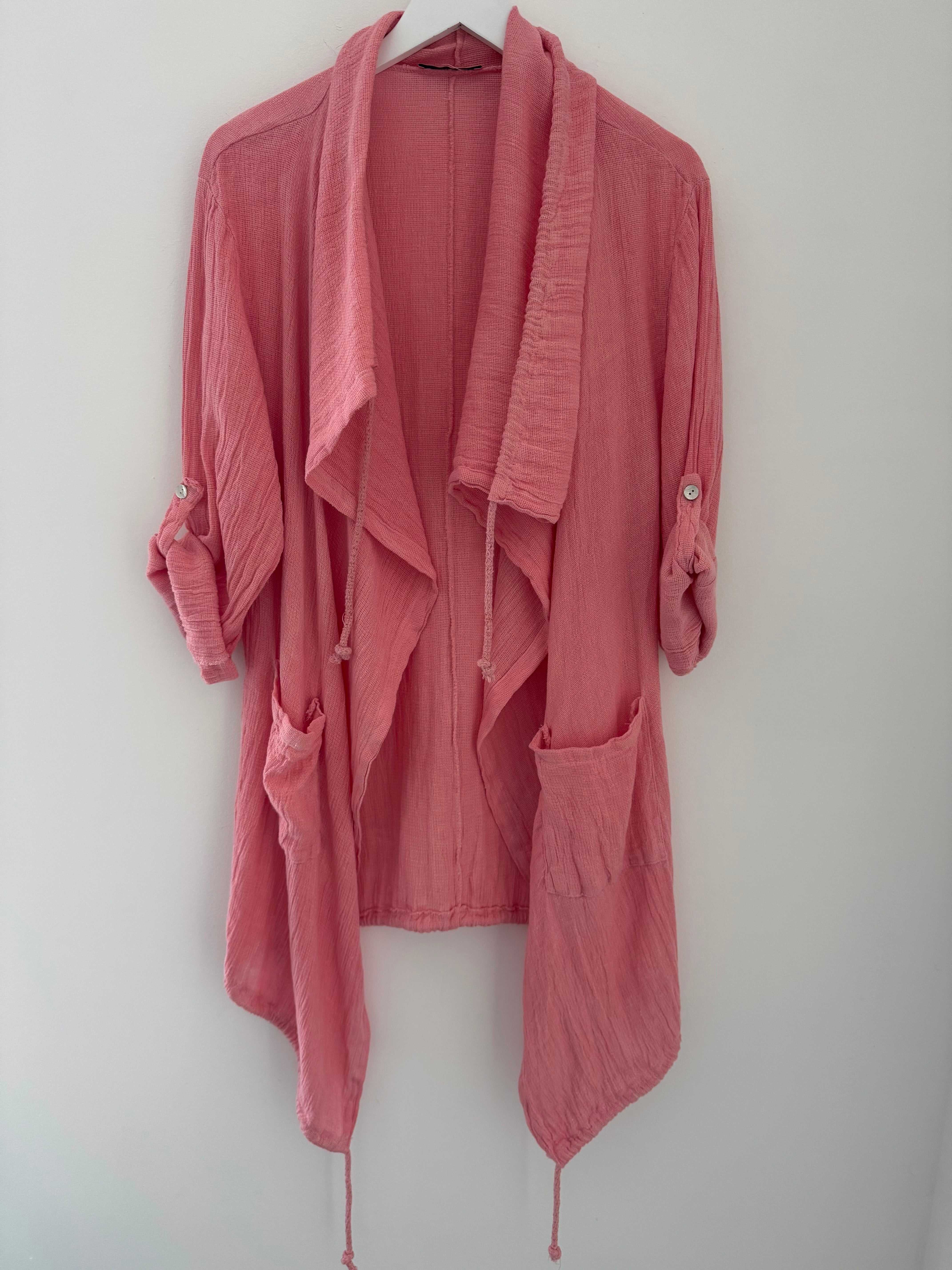 Linen & Cotton Parka Jacket in Coral
