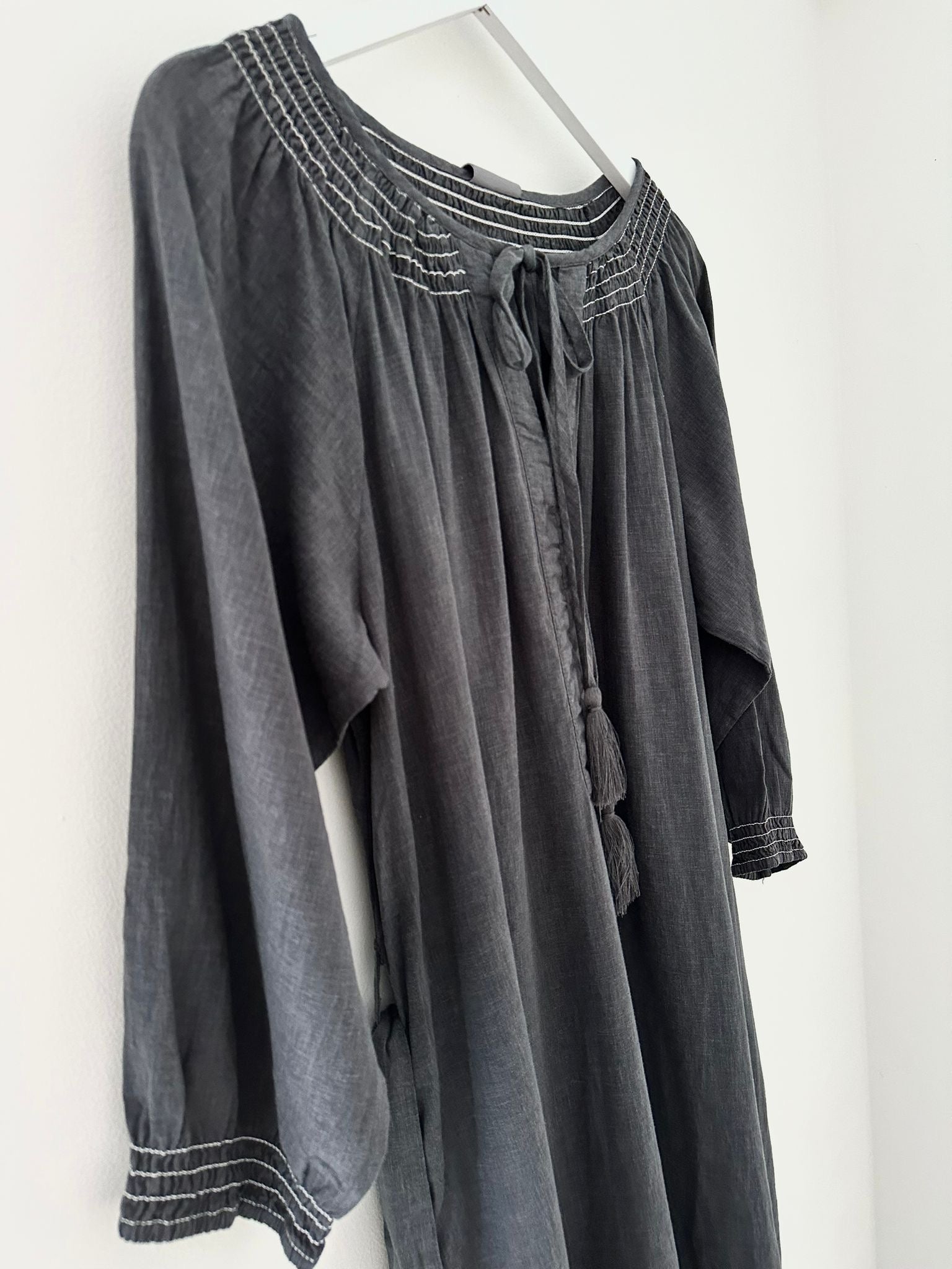 Linen Mix Midi Dress in Charcoal