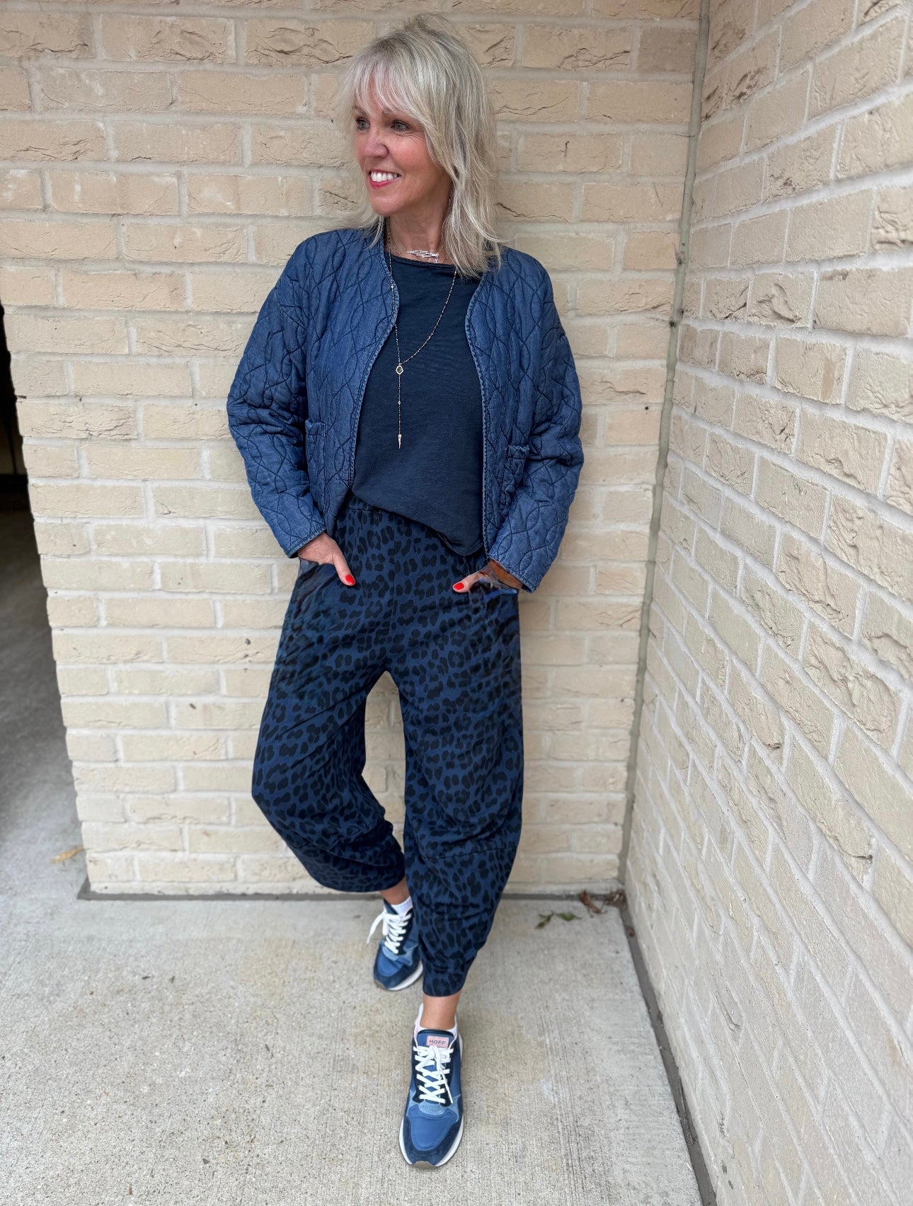 Barrel Stretch Trousers in Ink Leopard