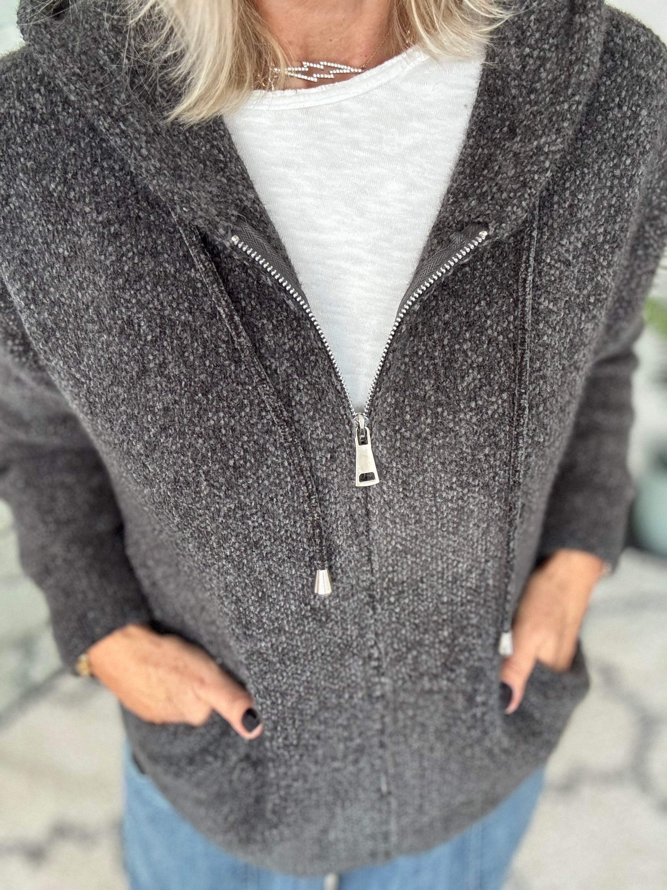 Soft Hooded Knit with Pockets in Anthracite