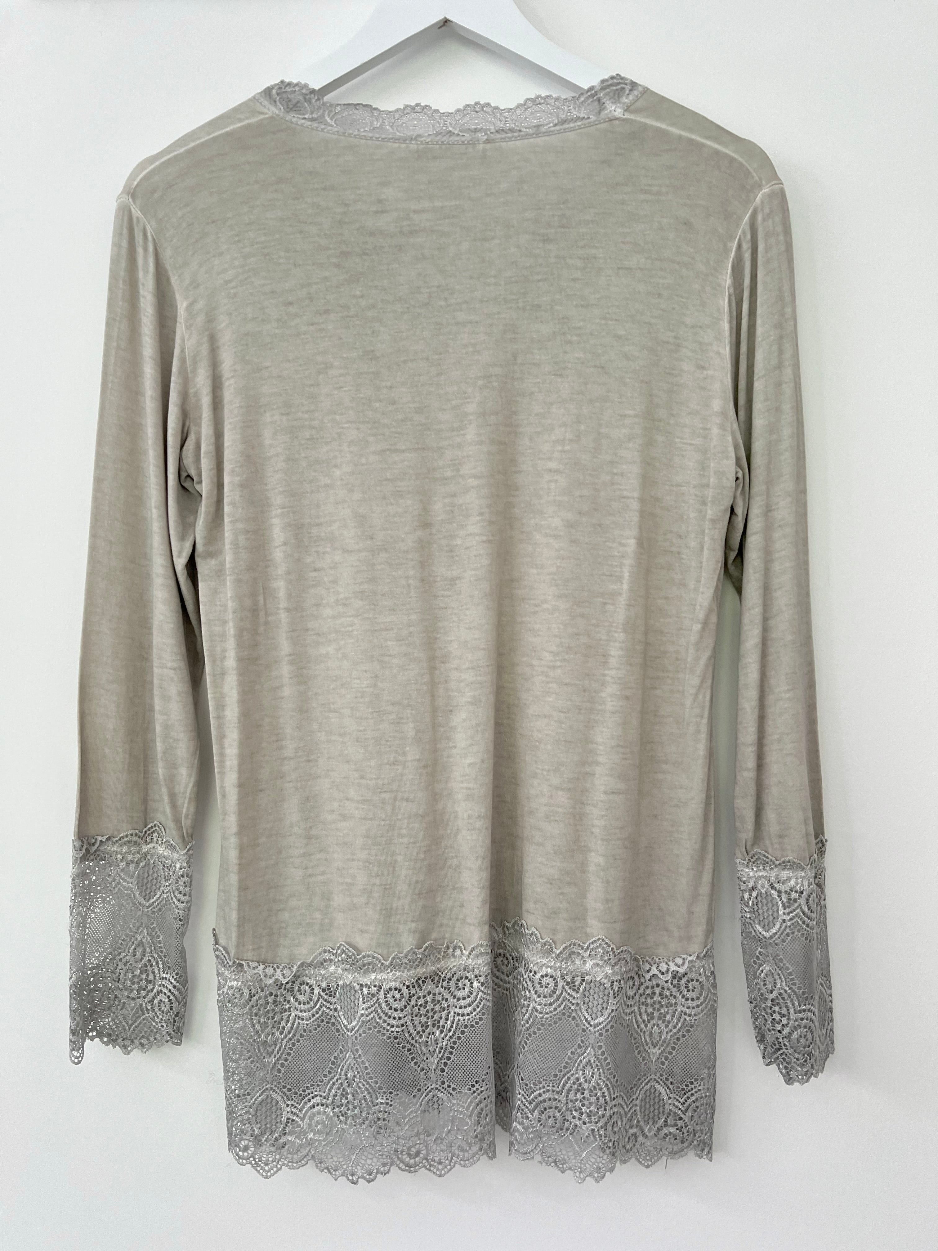 Luxe Base Top with Lace Trim in Pebble Grey