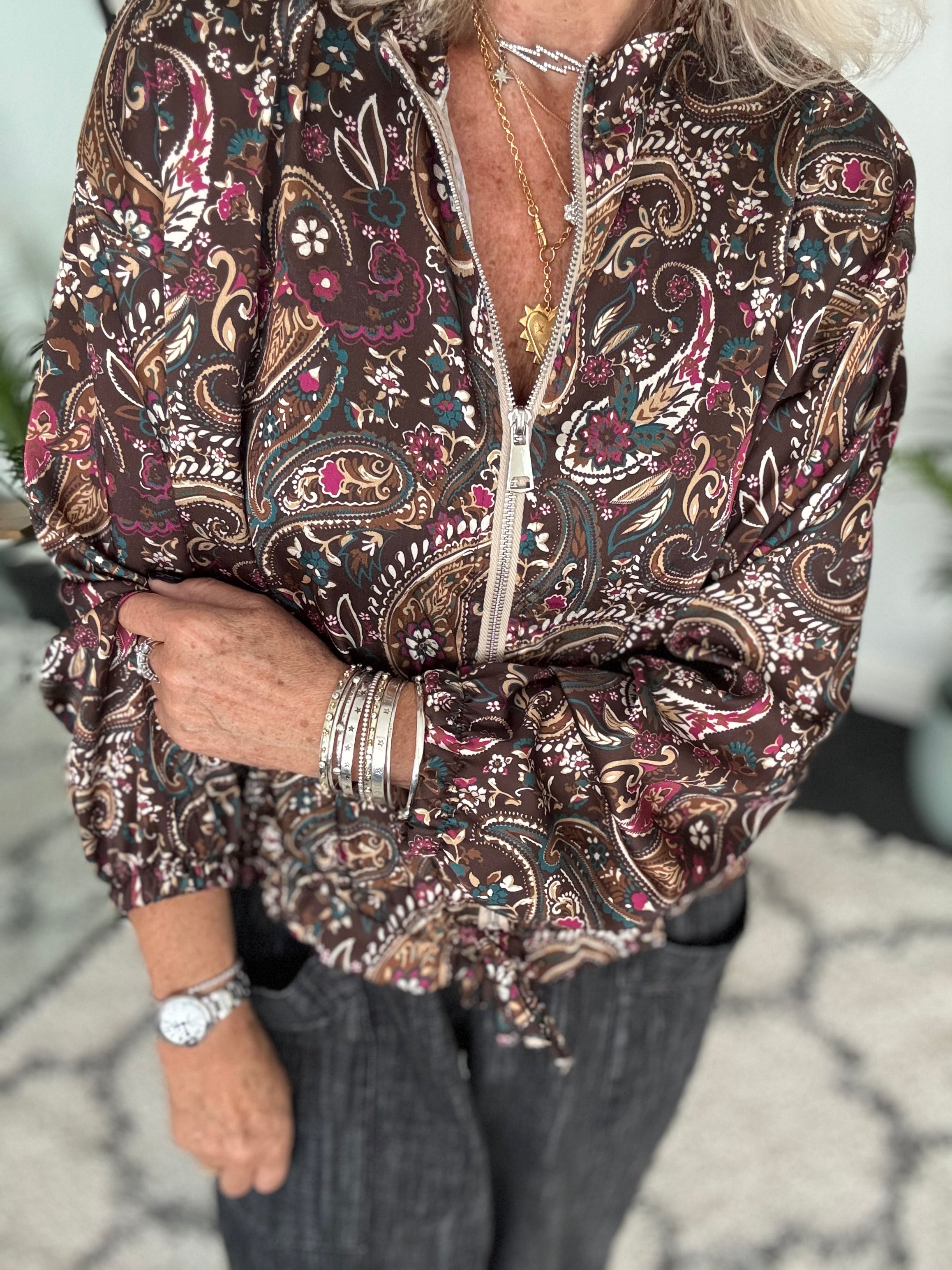 Silky Paisley Bomber Jacket
