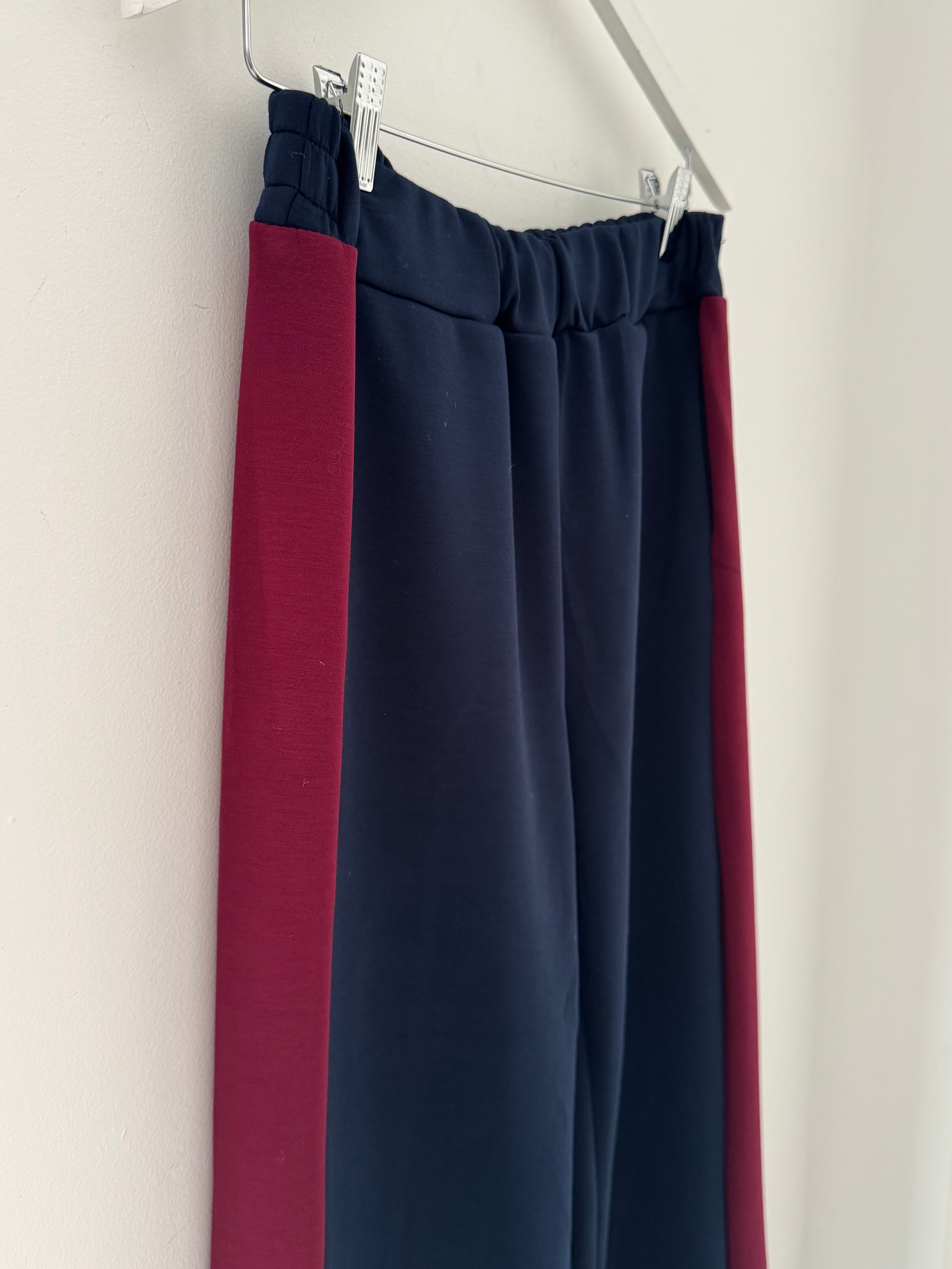 Stretch Trousers with Side Stripe in Navy & Claret