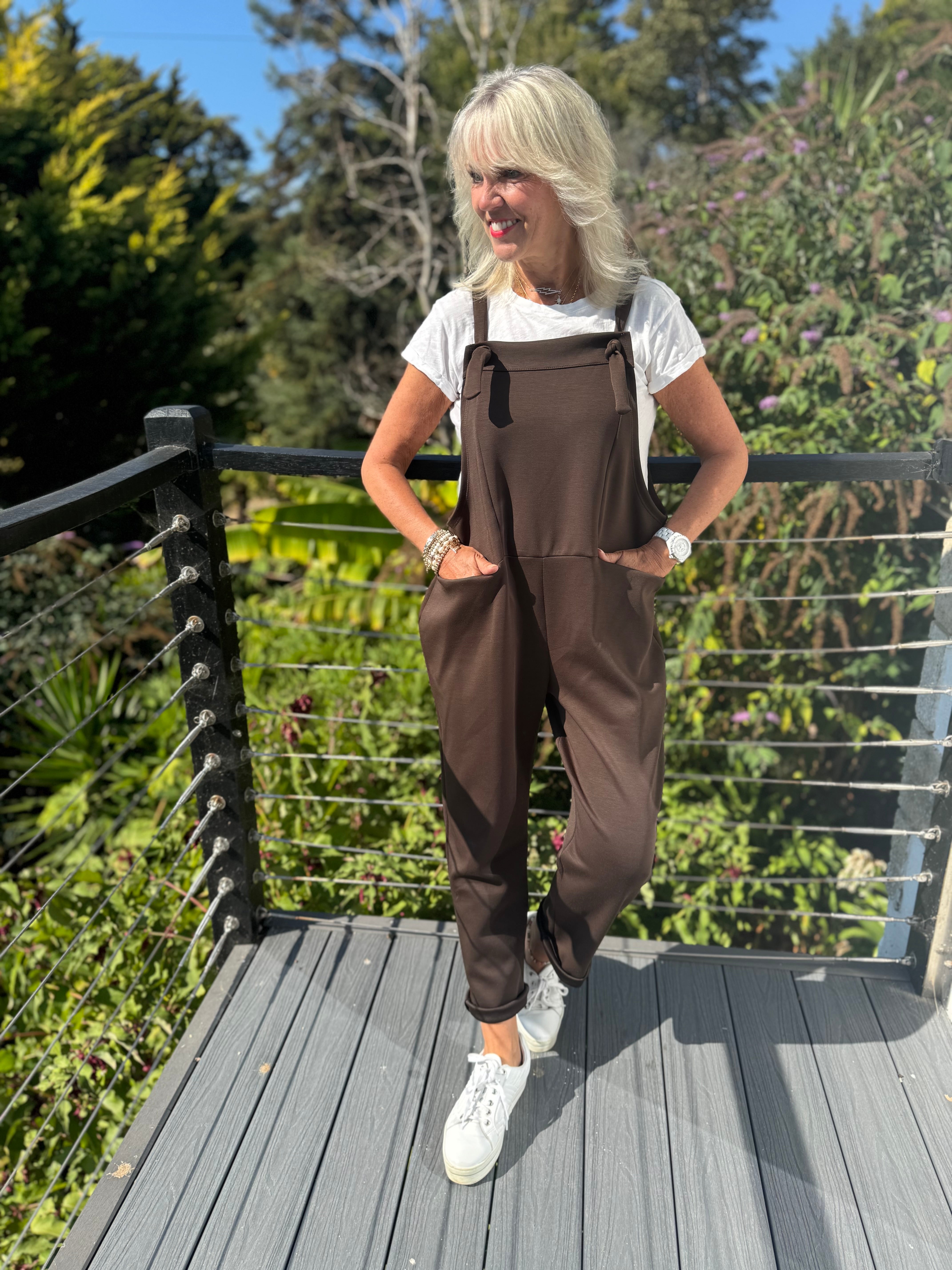 Stretch Dungarees in Chocolate