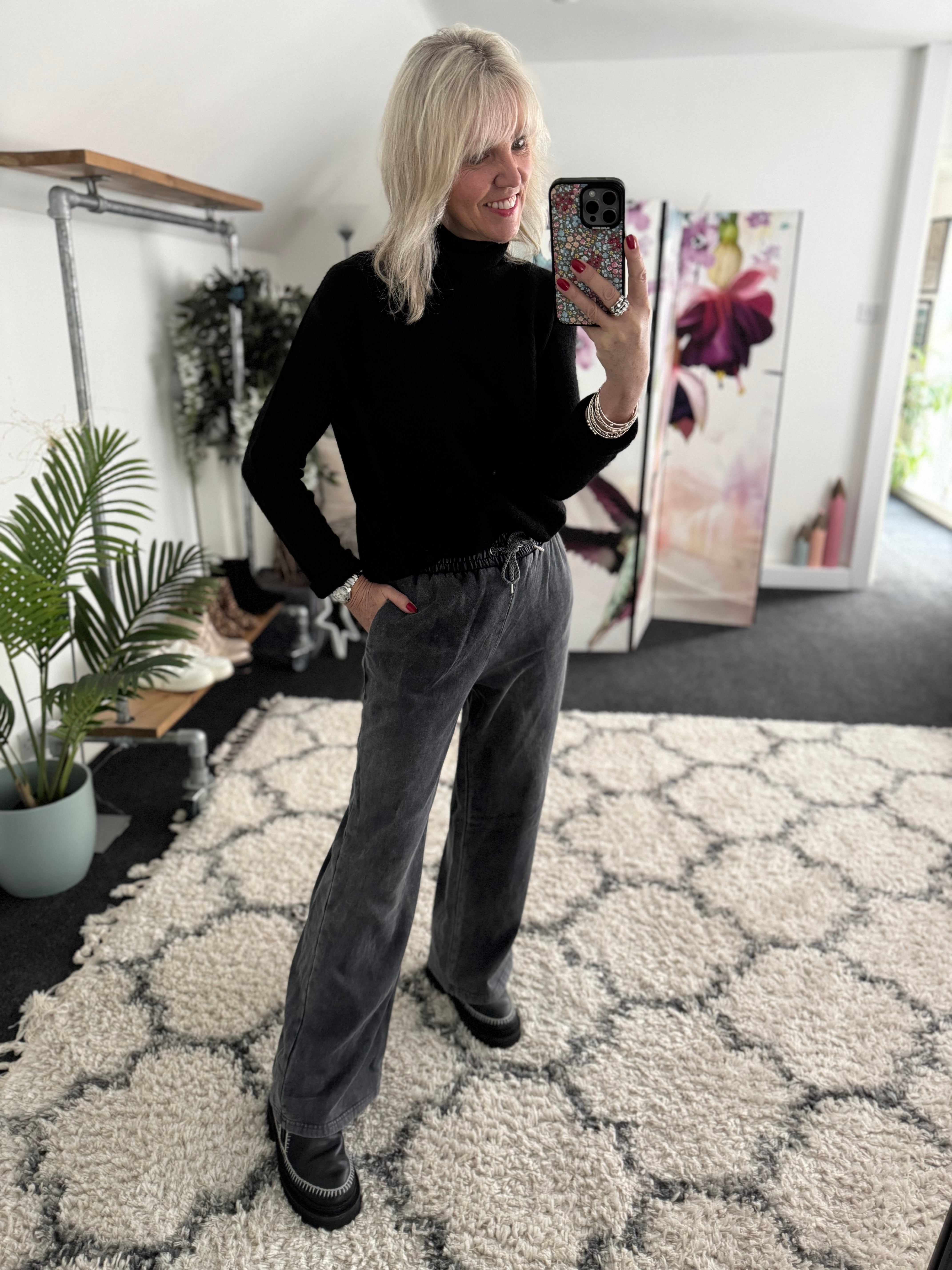 Jersey Stretch Slouchy Trousers in Vintage Charcoal