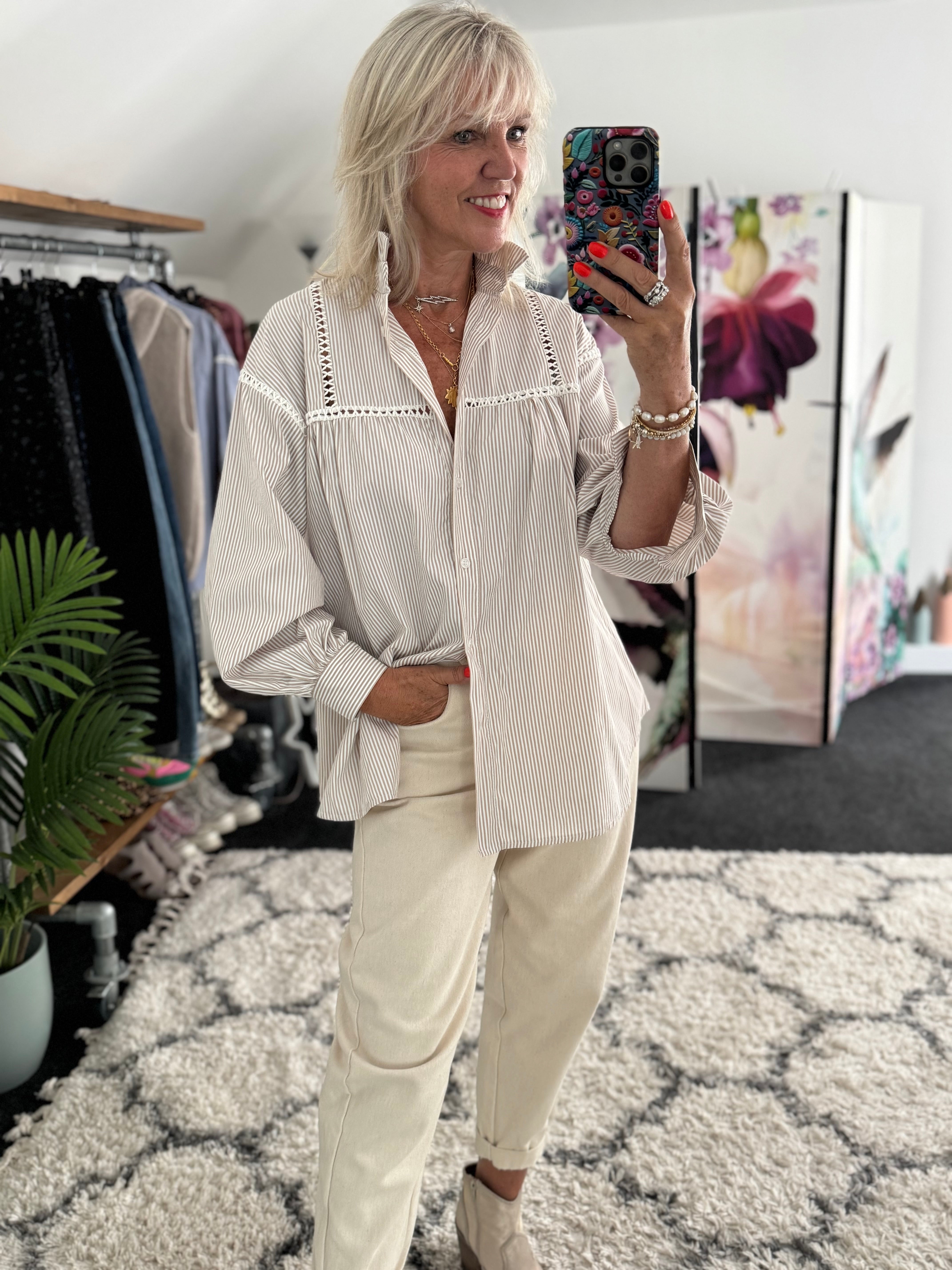 Crisp Stone & White Stripe Shirt
