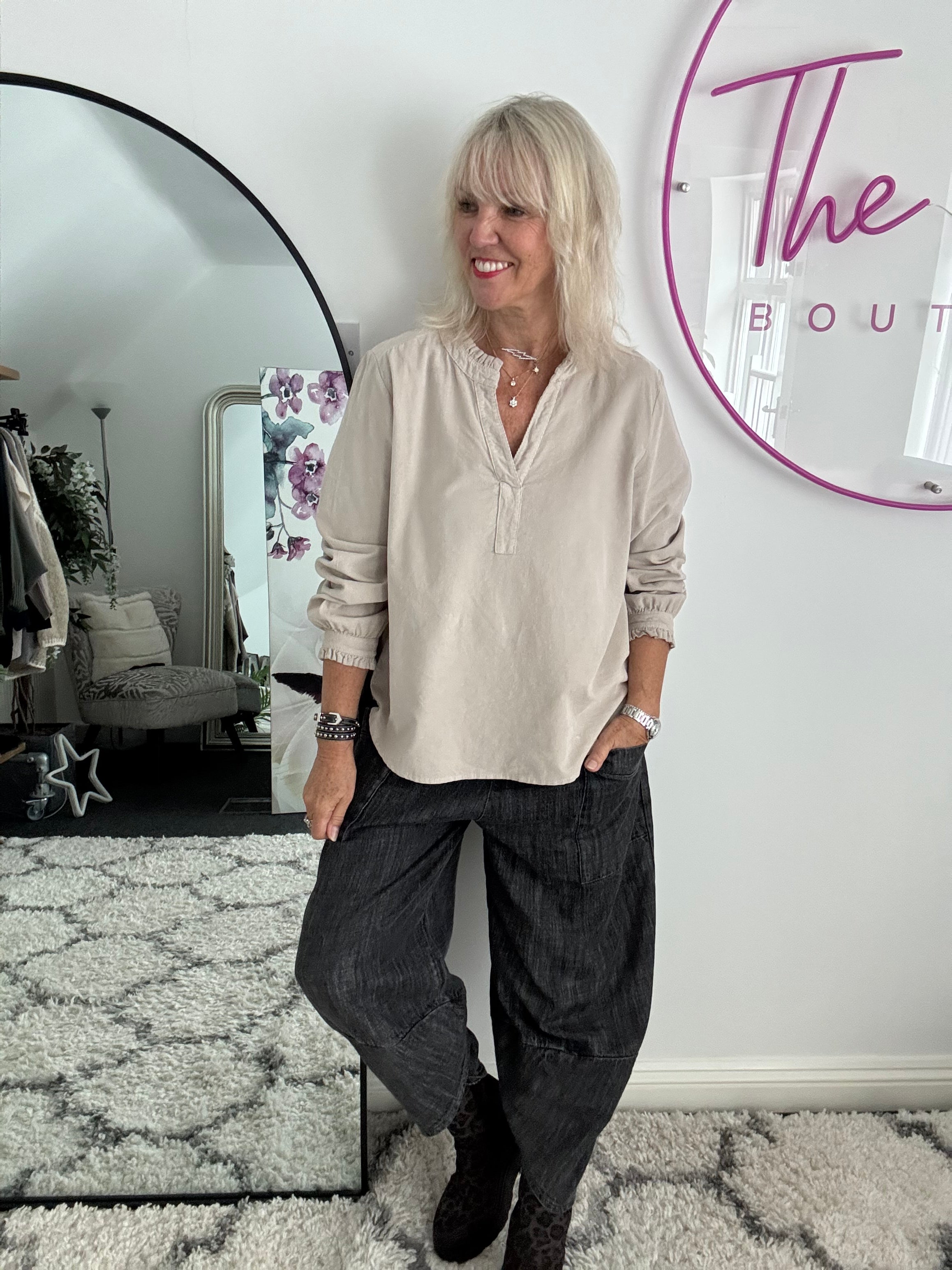 Soft Fine Cord Shirt in Stone