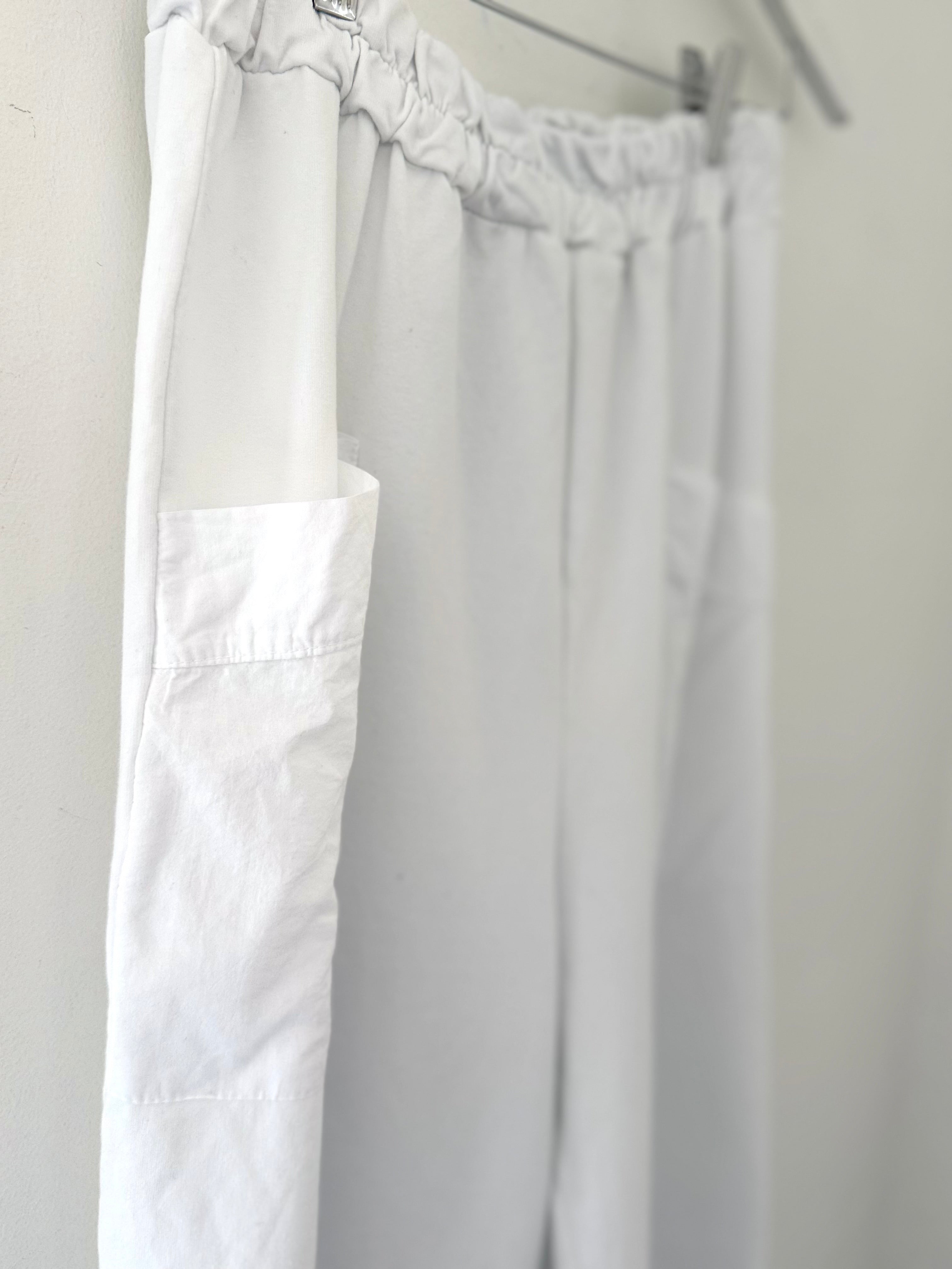 Barrel Shape Cotton Jersey Trousers in White