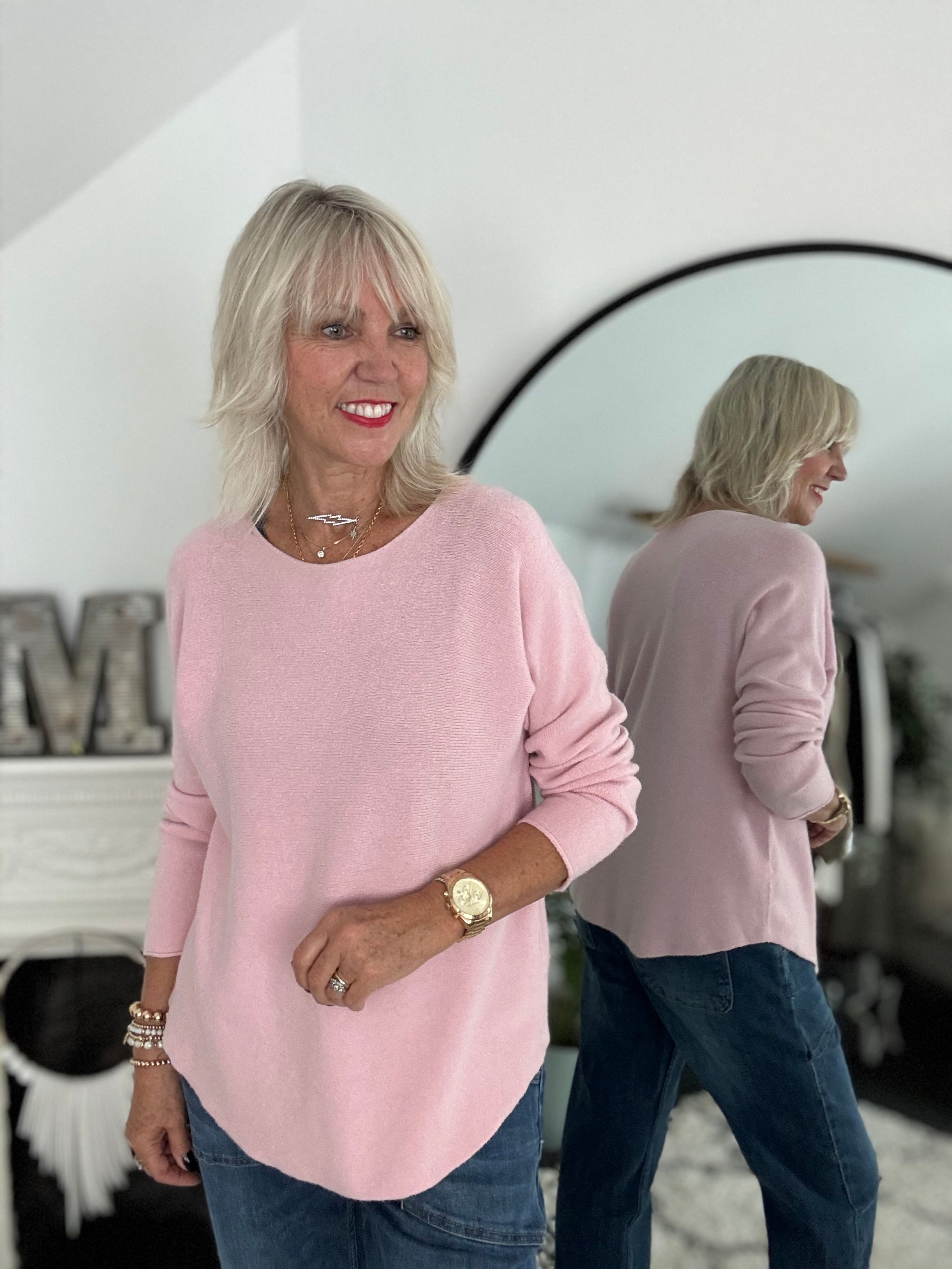 Simple Round Neck Jumper in Blush Pink
