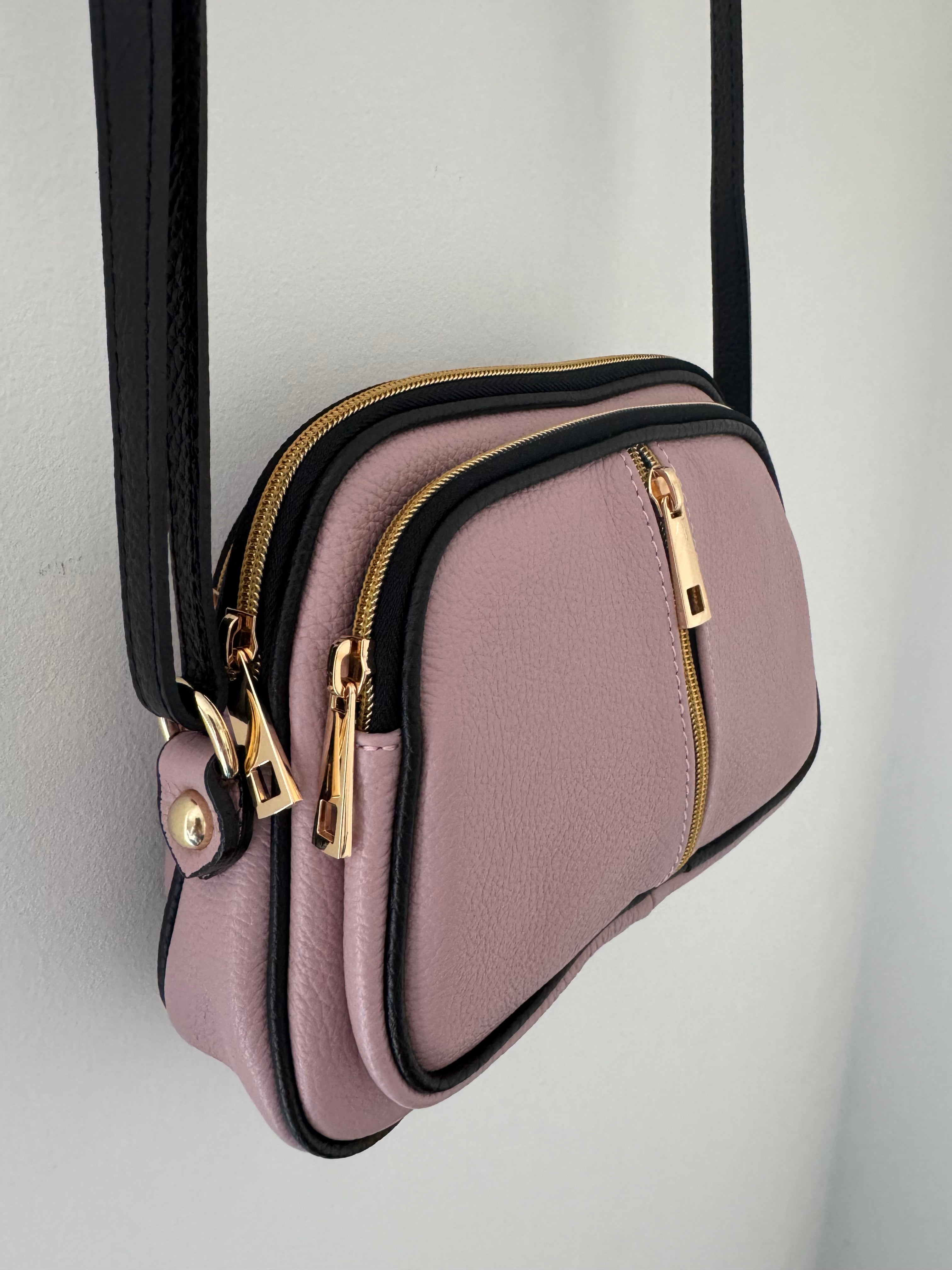 Leather Crossbody Bag in Soft Pink