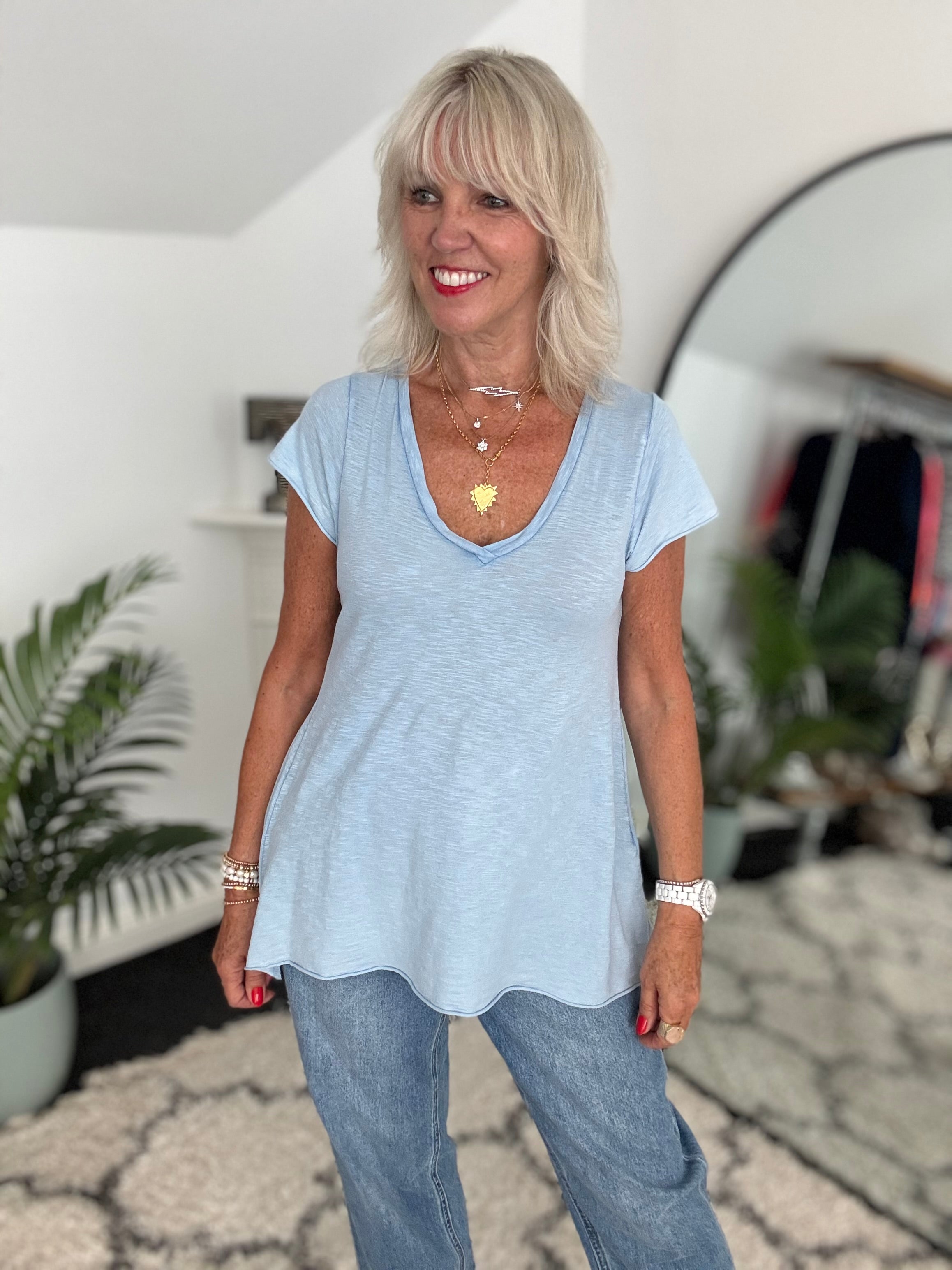 Luxe V Neck Tee in Blue