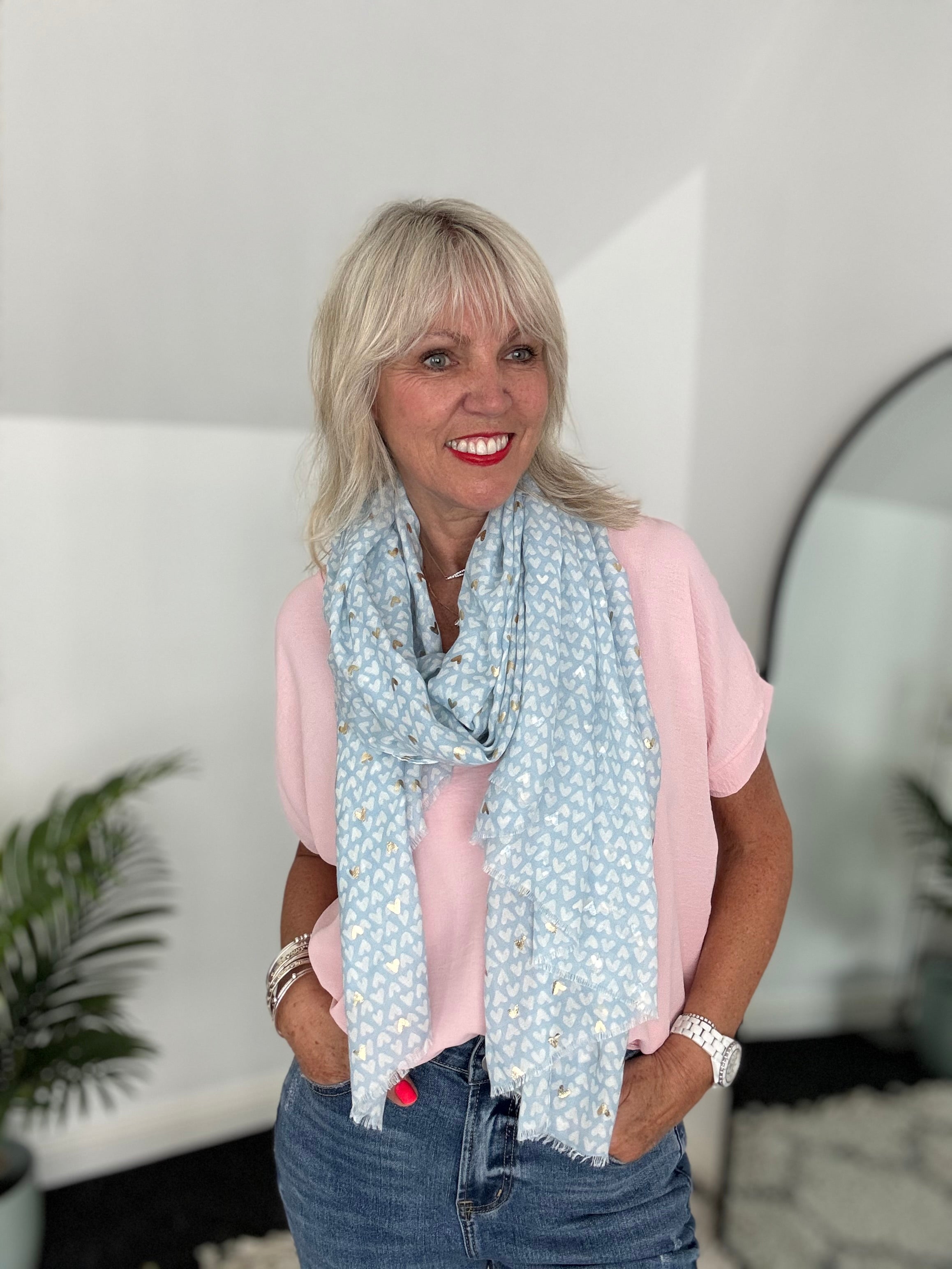 Gold Heart Scarf in Blue