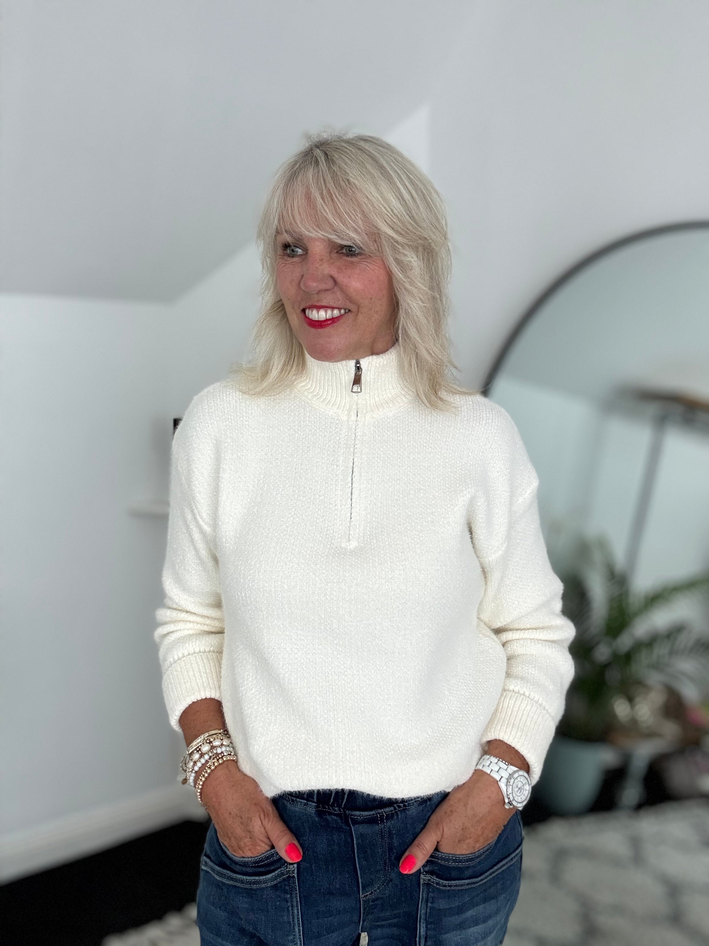 Softie Quarter Zip Knit in Ivory