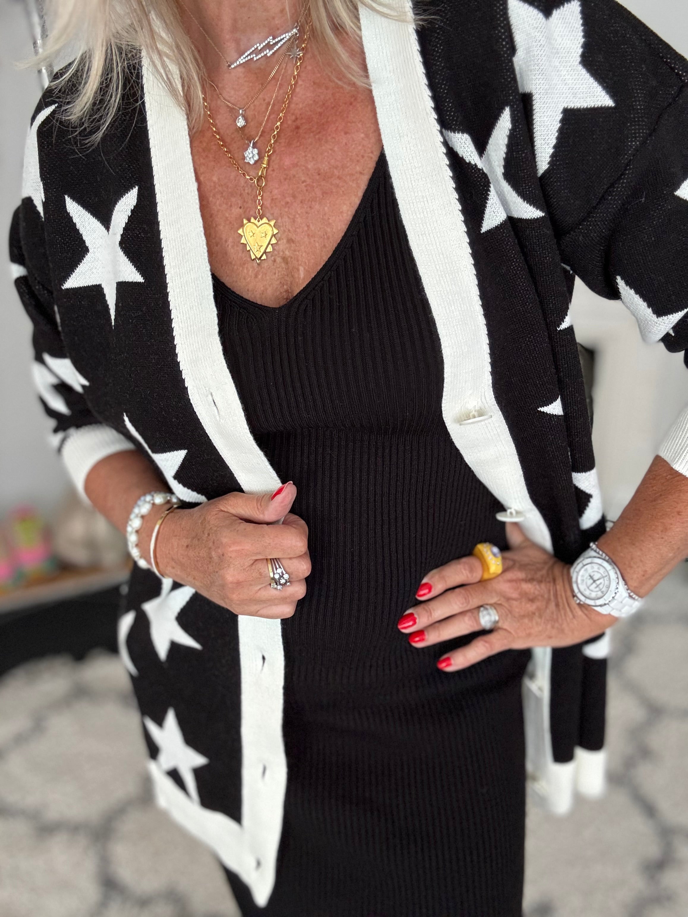 Dress & Cardi Co-Ord in Black & Ivory