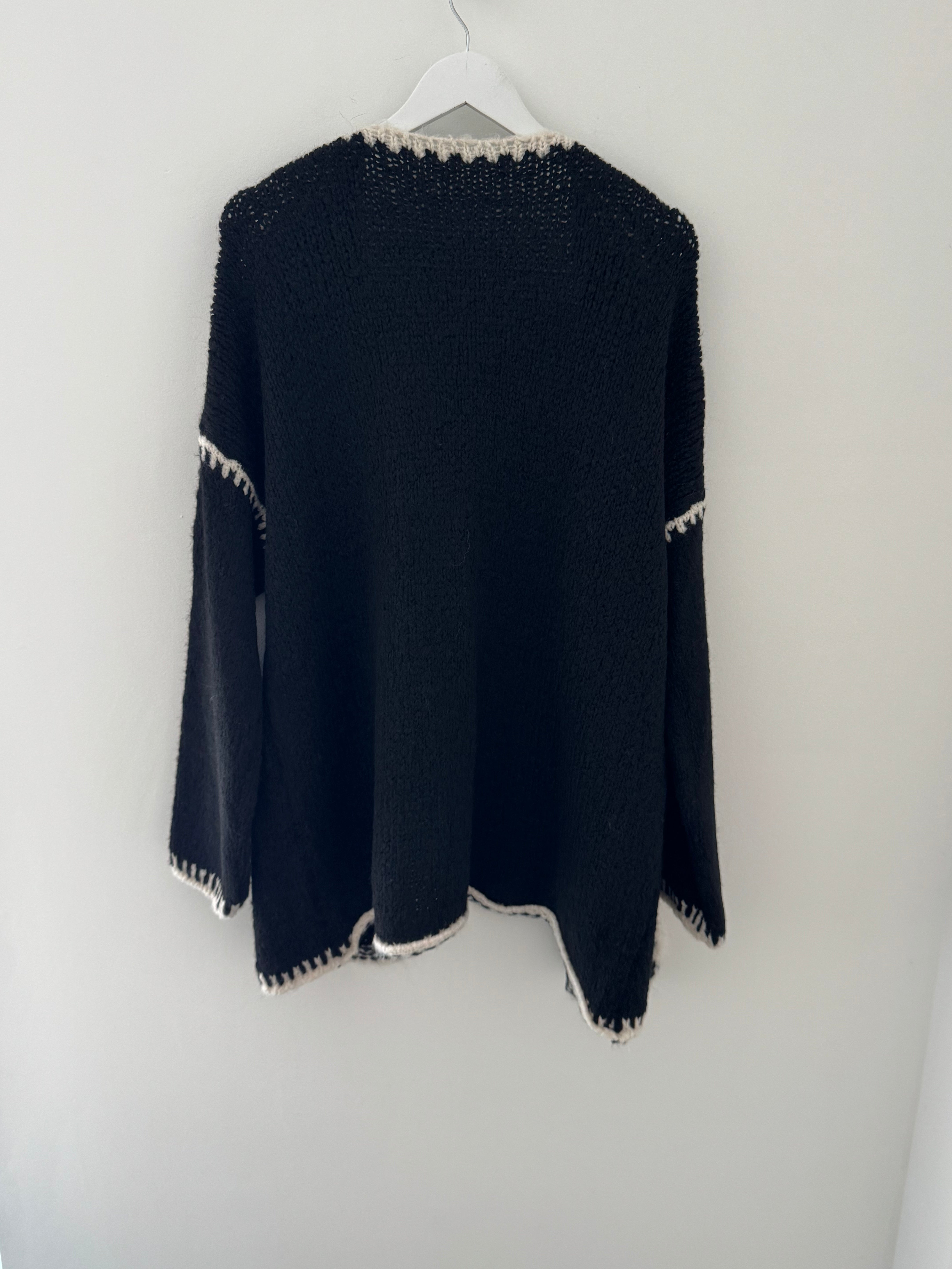 Whip Stitch Cardi in Black & Ecru