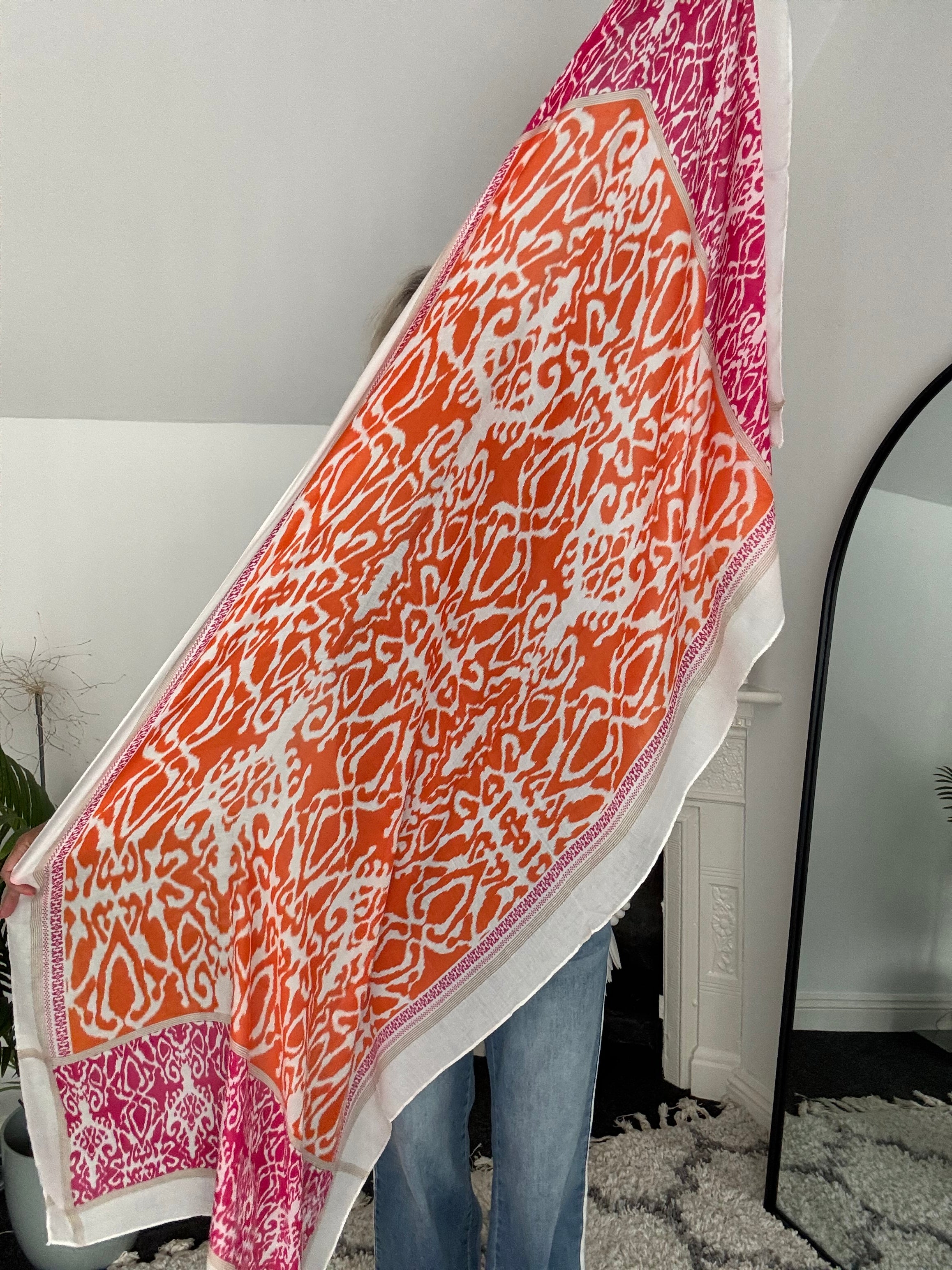 Ikat Scarf in Orange & Fuchsia