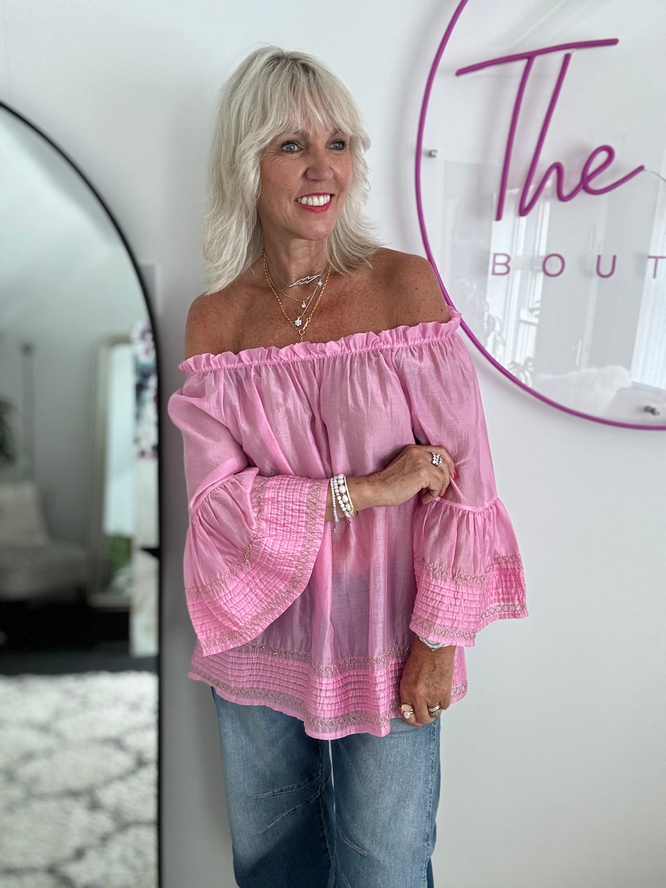 Silky Bardot Top in Pink