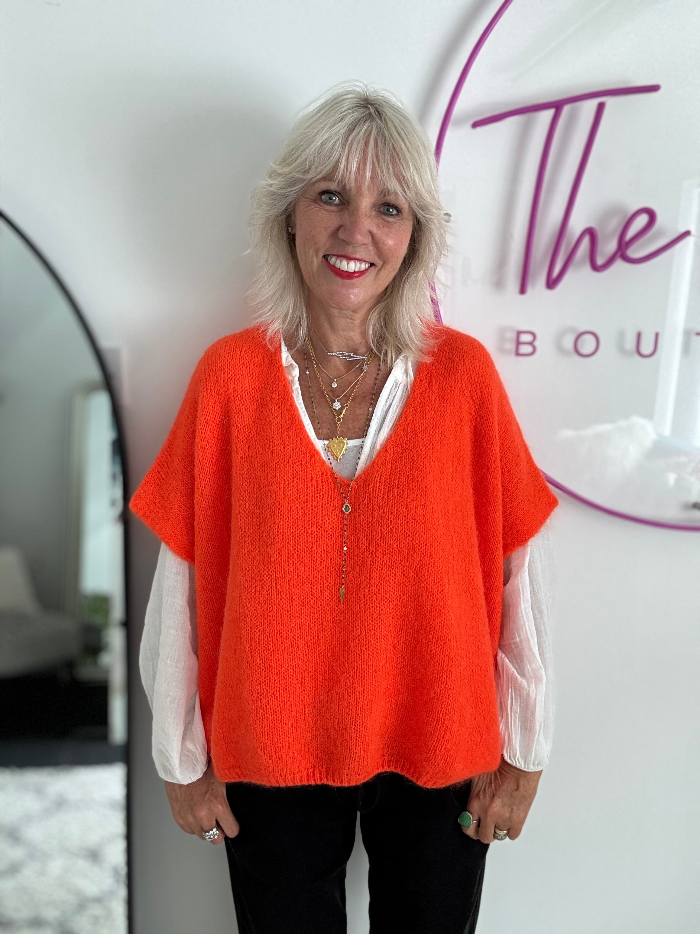 Mohair V Neck Tank in Orange