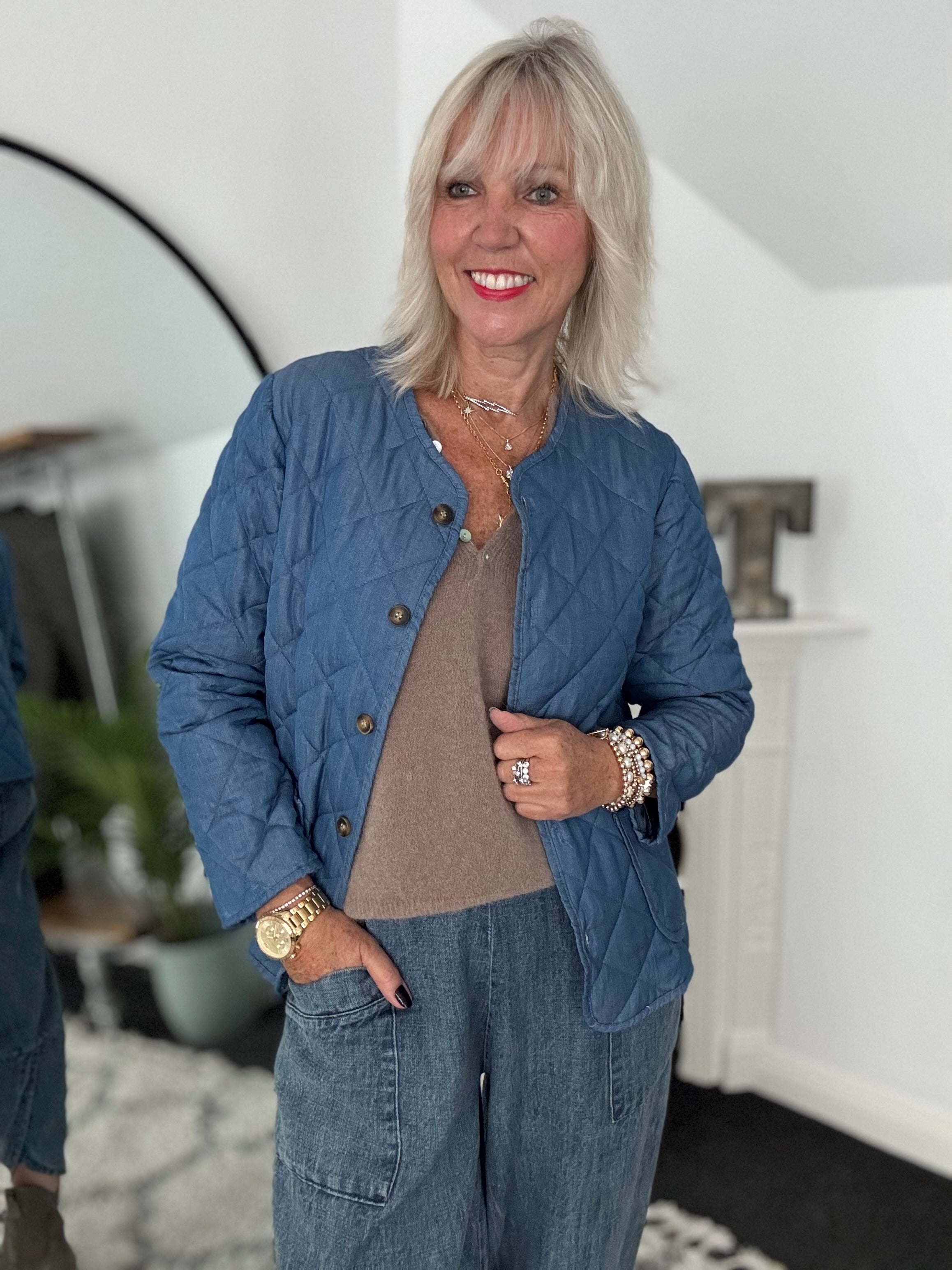 Quilted Jacket in Mid Denim