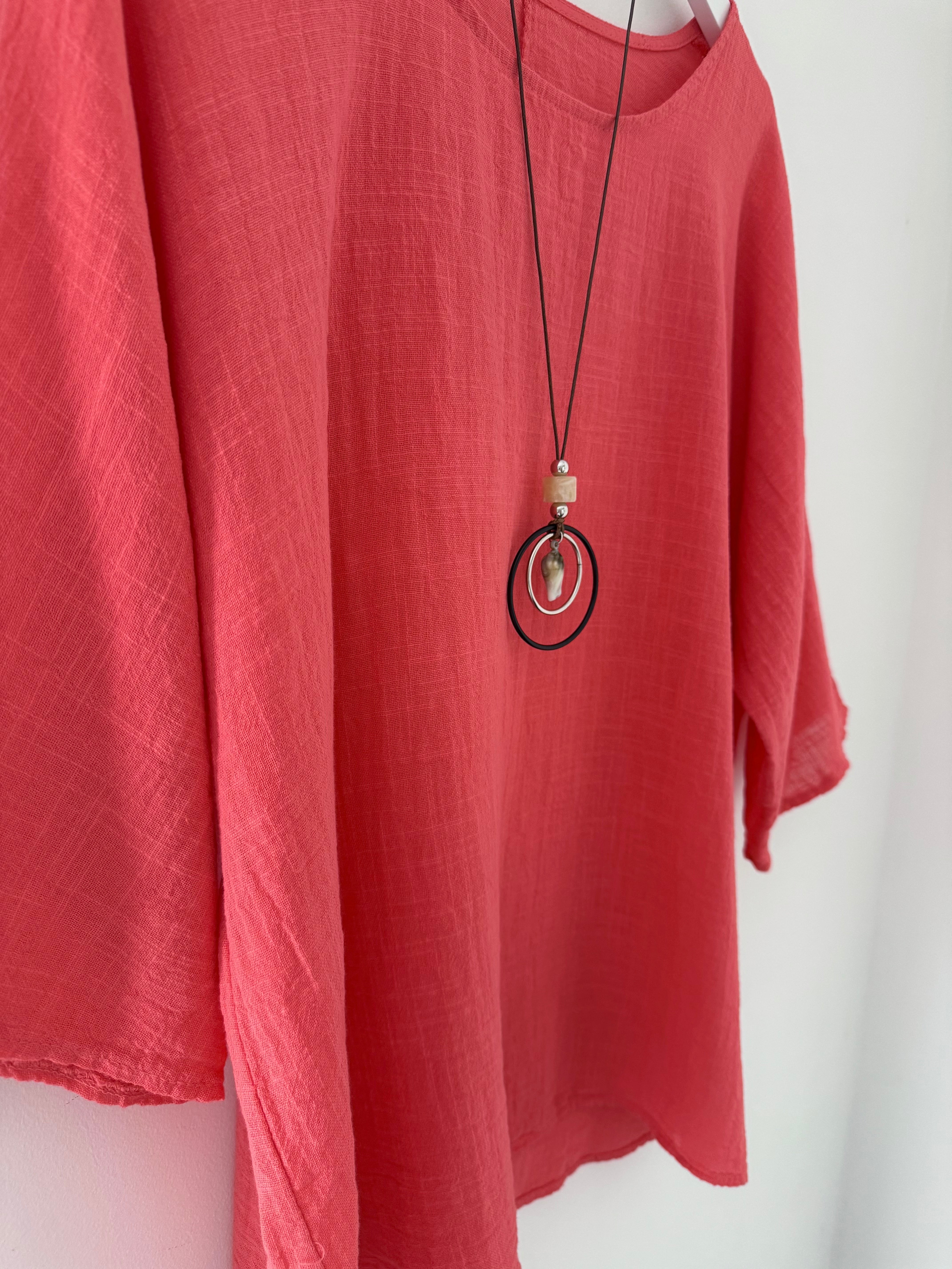 Simple Cotton Scoop Neck Top in Coral
