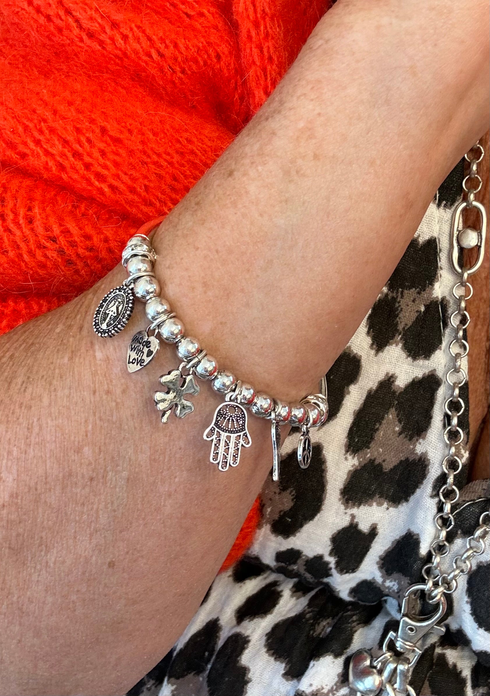 Silver Bracelet with Love & Peace Charms