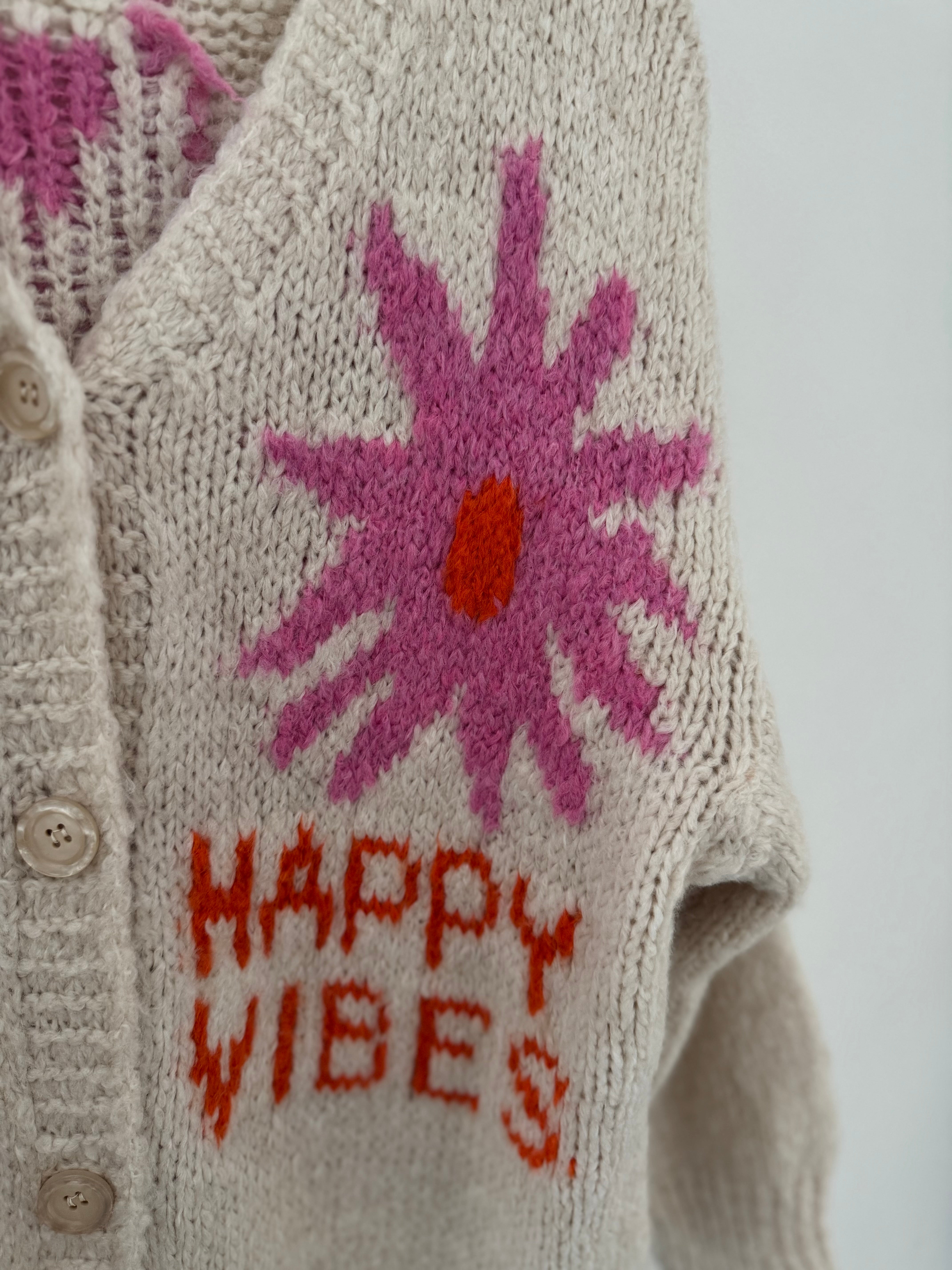 Oversized Happy Vibes Cardi in Stone