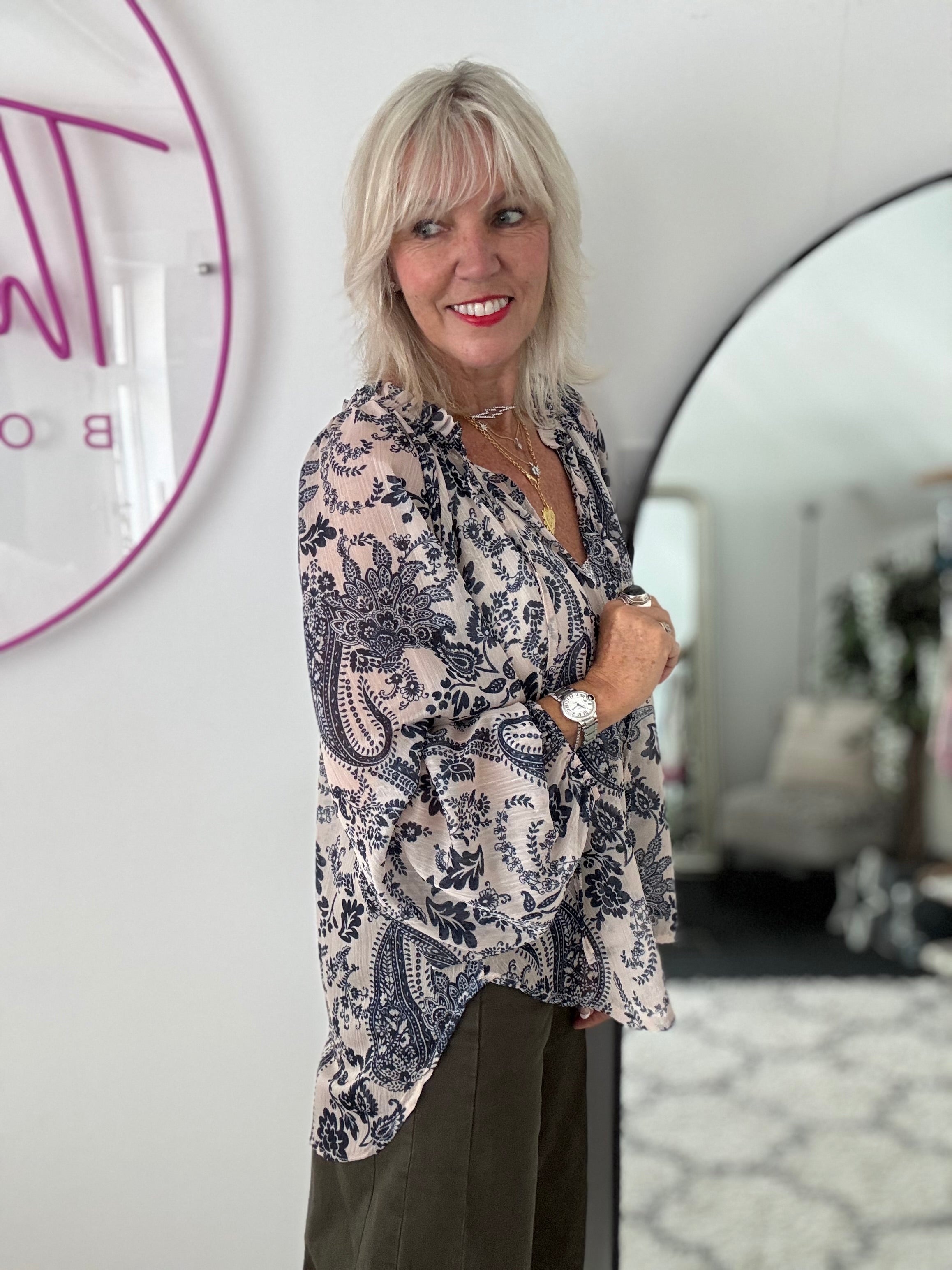 Paisley Blouse in Blue & Ecru