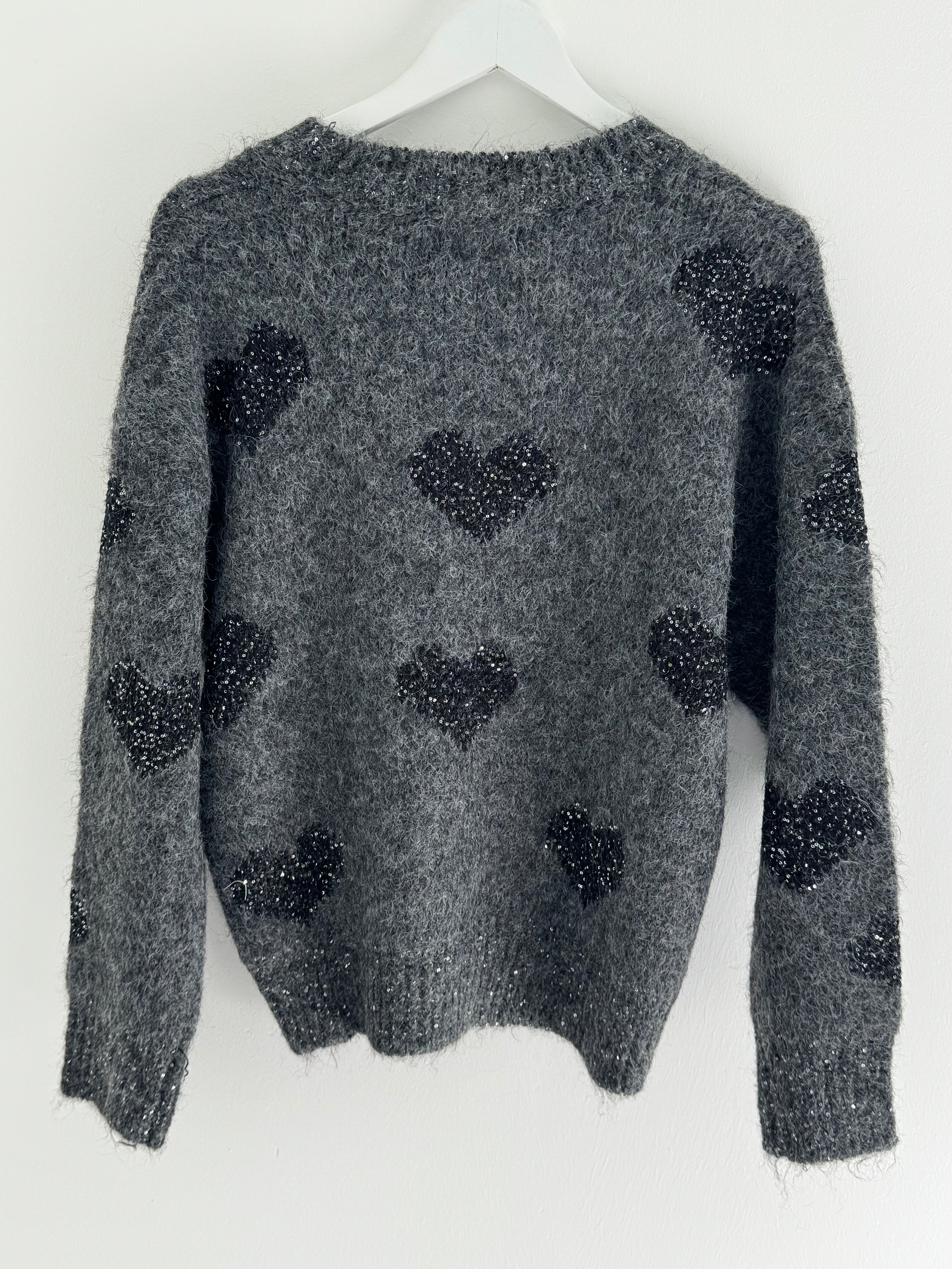 Sequin Heart Jumper in Charcoal