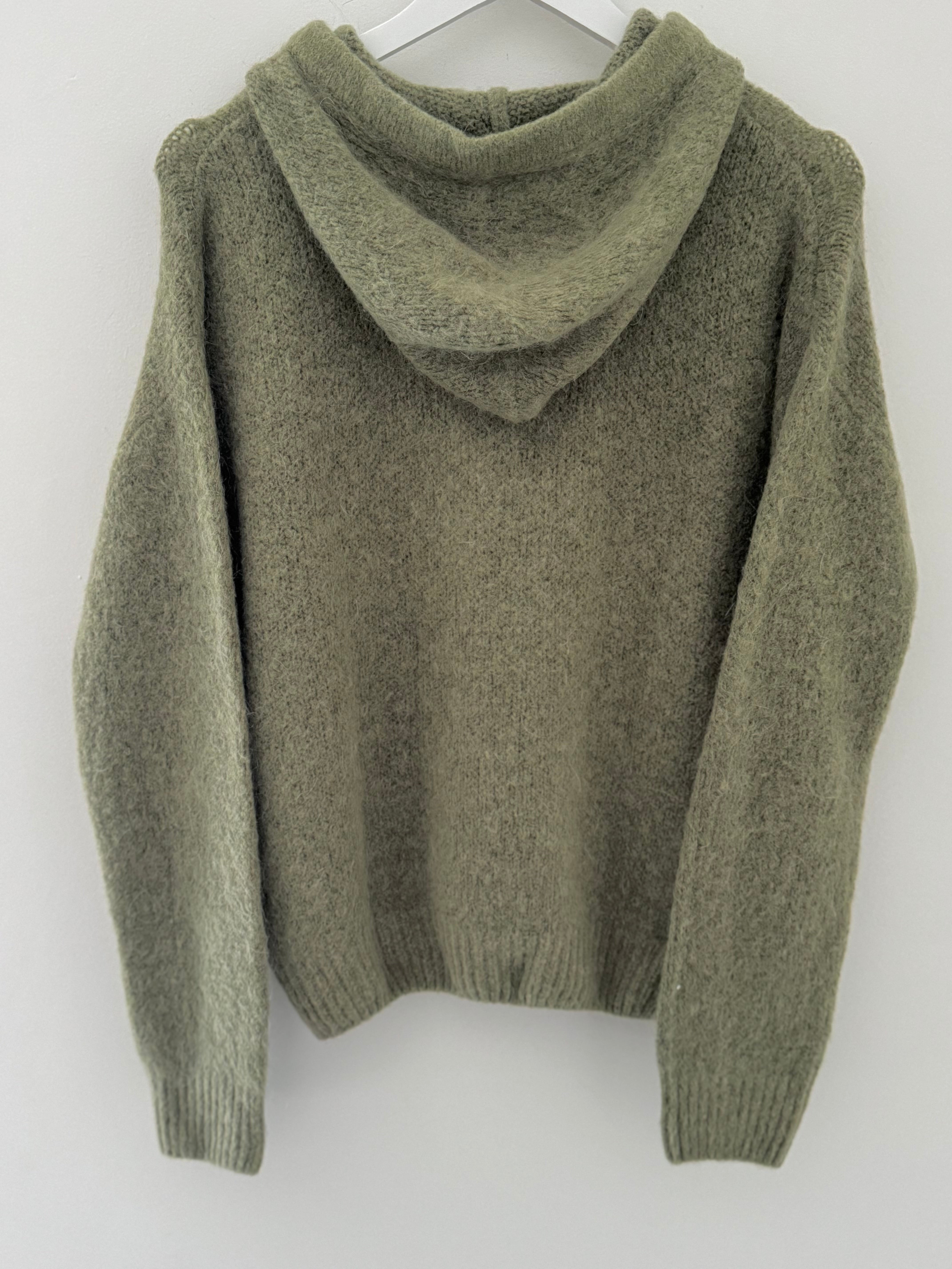Hooded Mohair Jumper in Khaki Olive