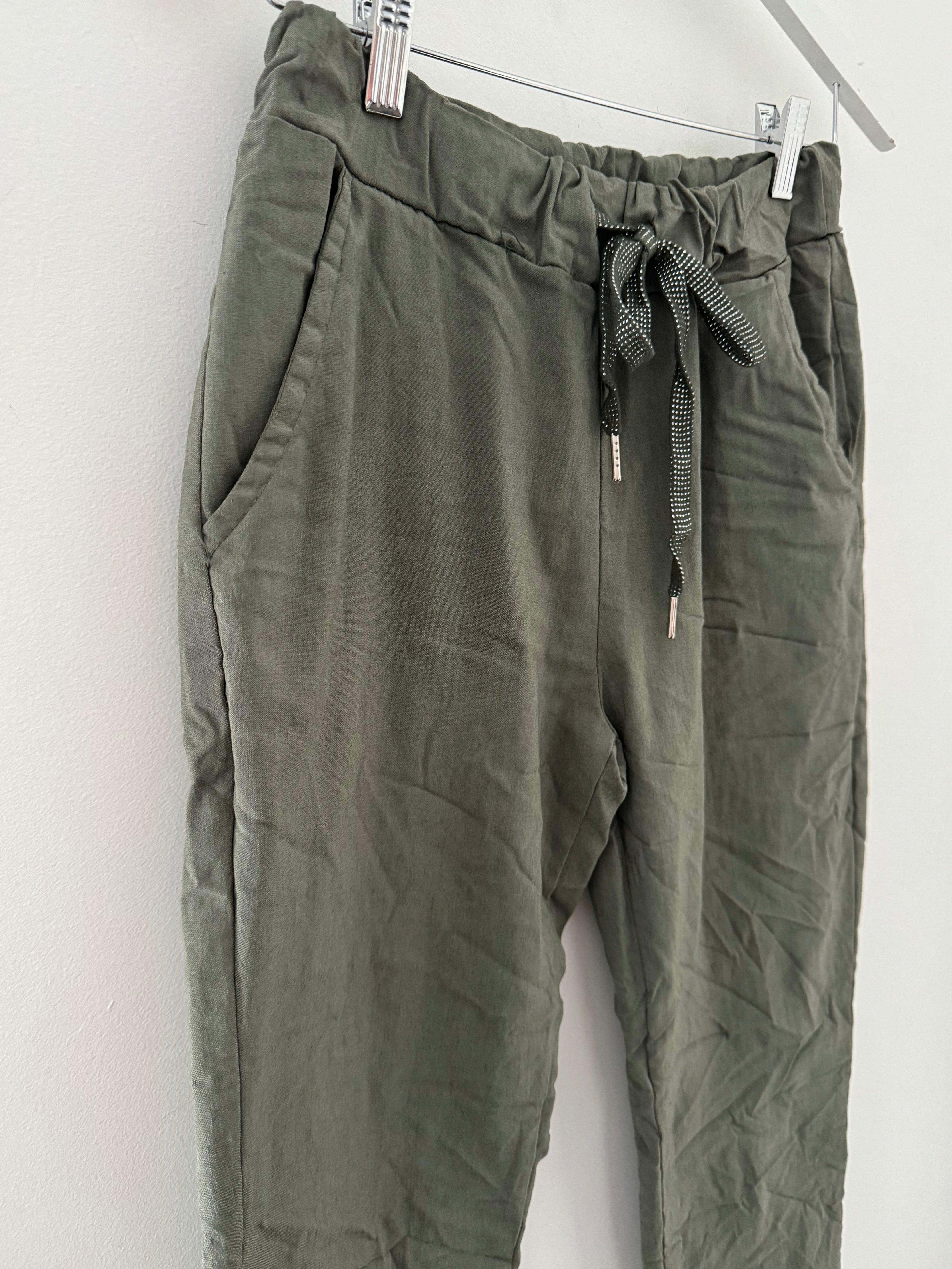 Super Stretch Joggers with Sparkly Tie in Khaki