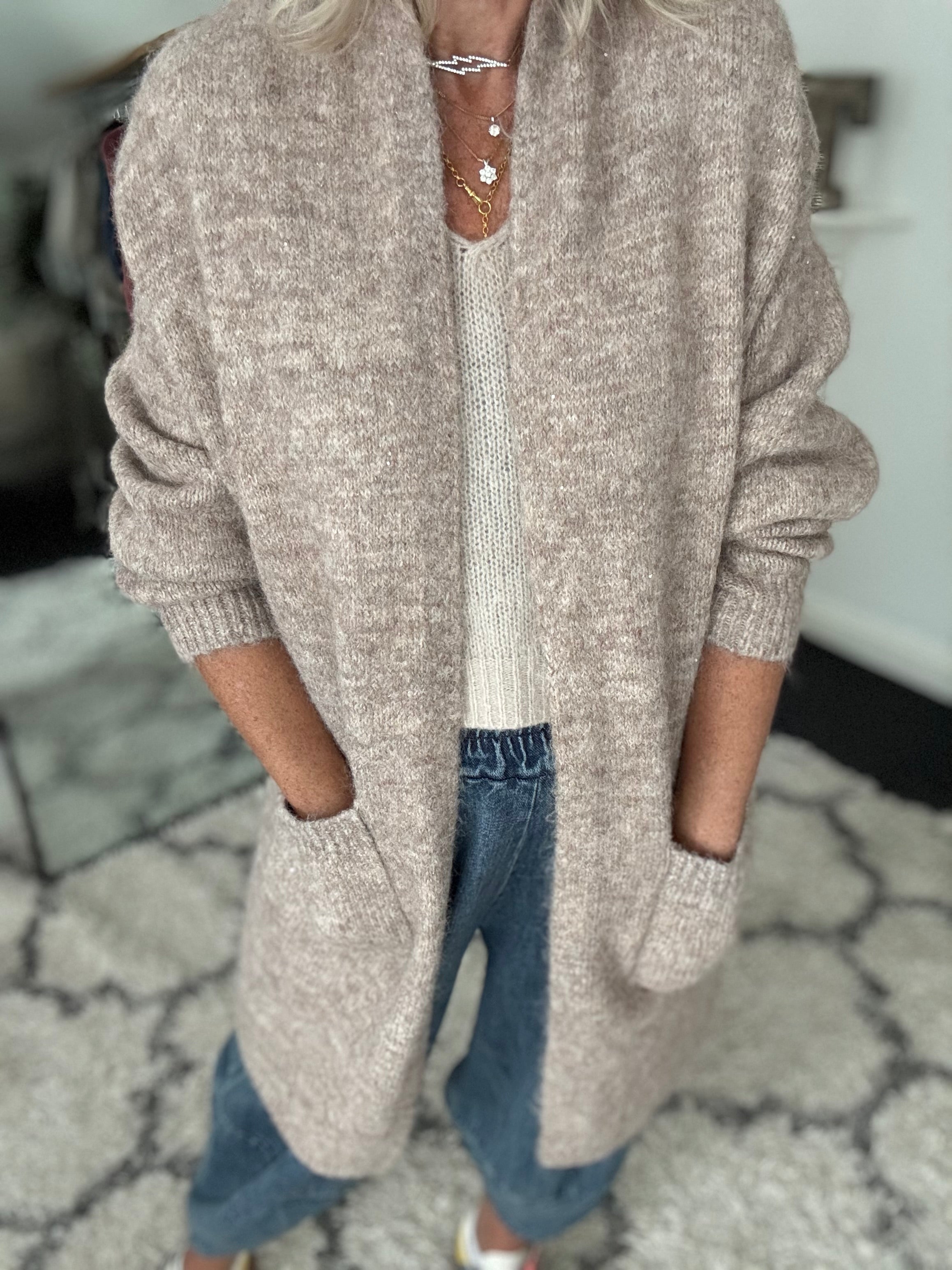 Long Pocket Cardi in Stone