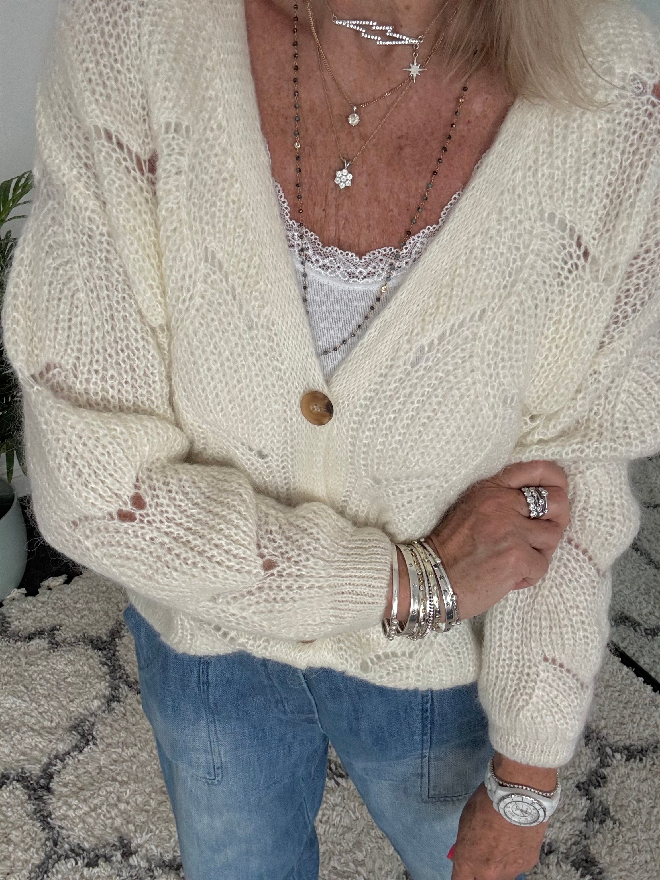 Lace Mohair Cardi in Ivory
