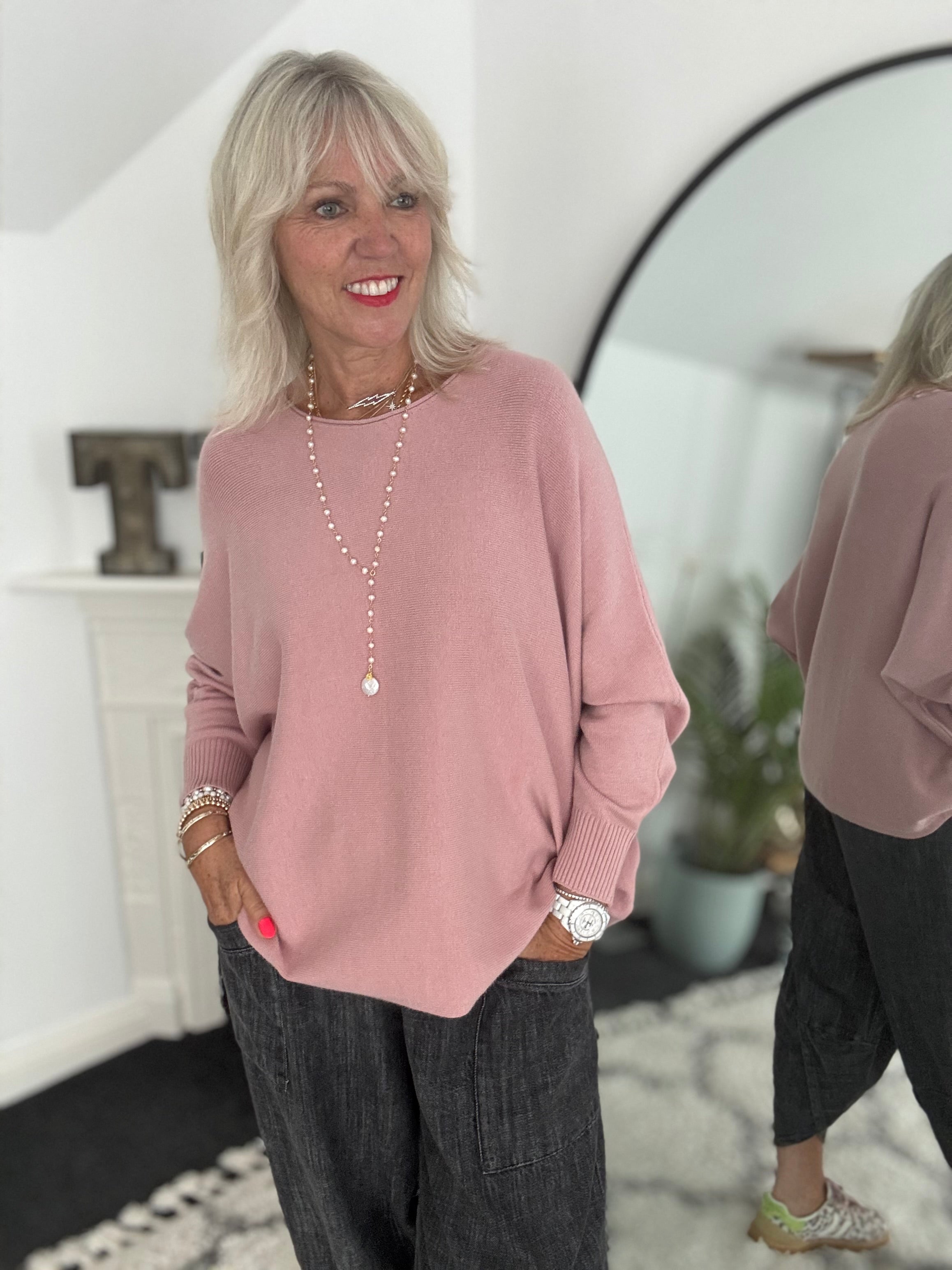 Oversized Batwing Knit in Soft Pink