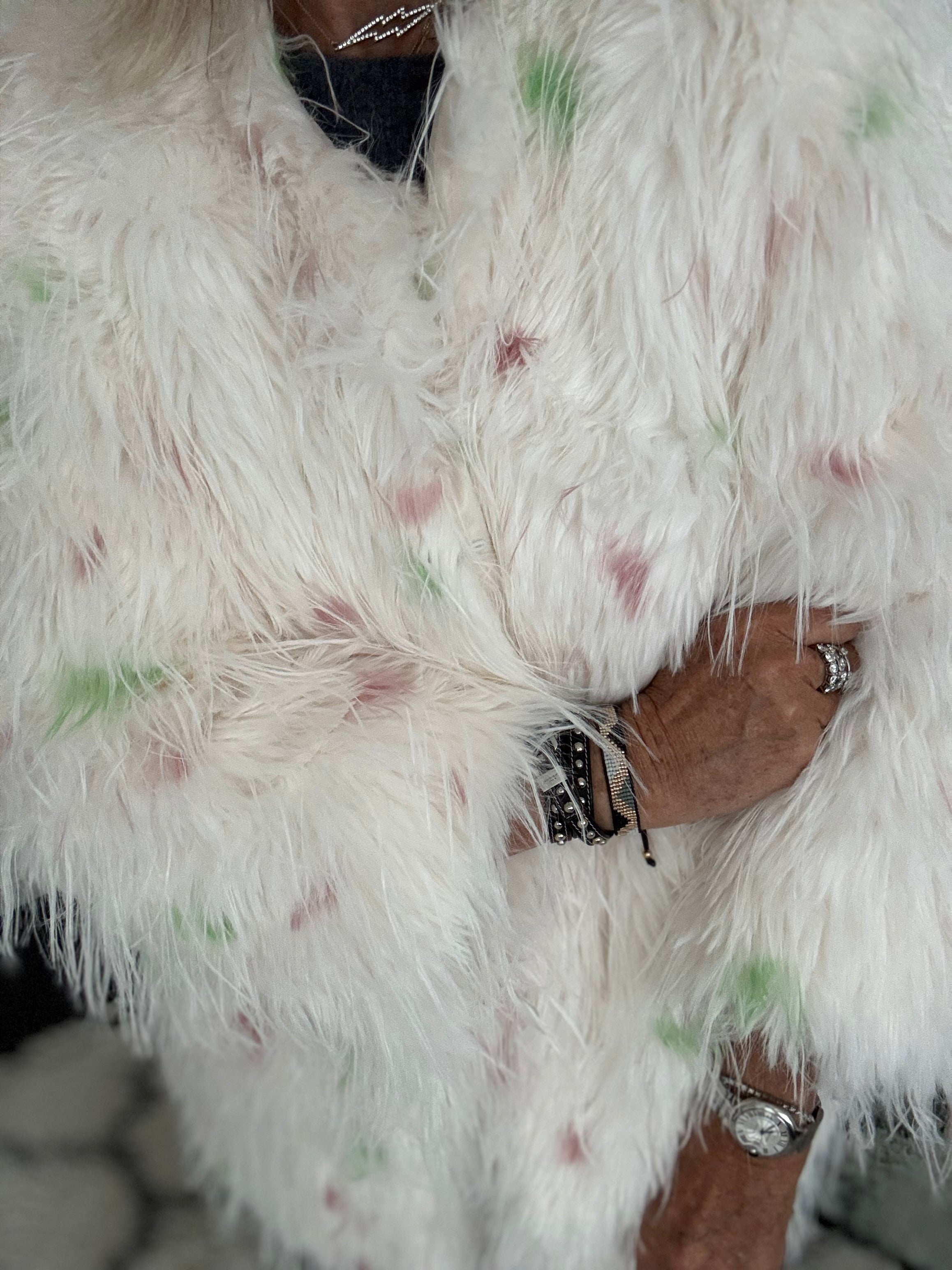 Faux Fur Spot Jacket in Pink & Green