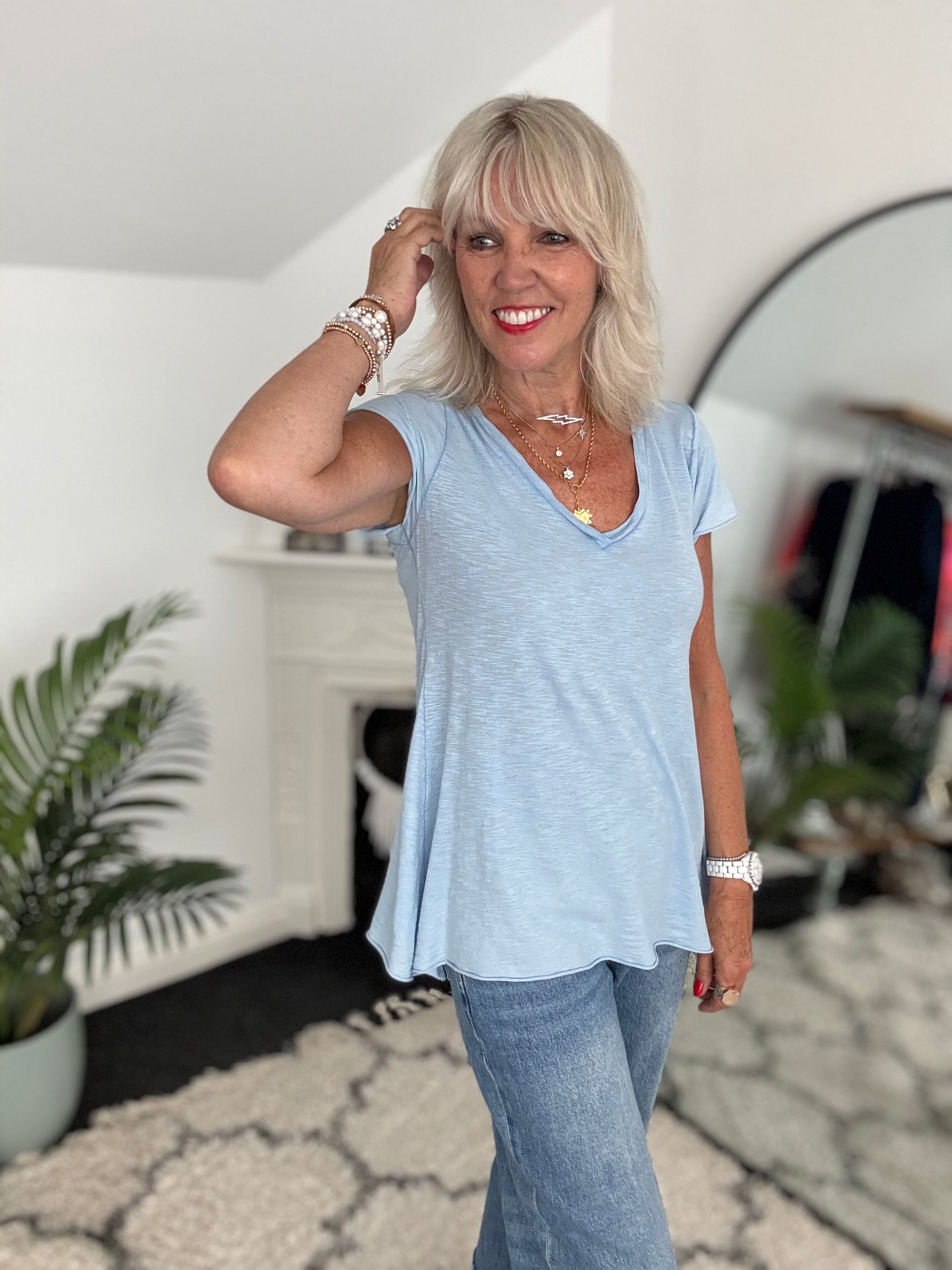 Luxe V Neck Tee in Blue