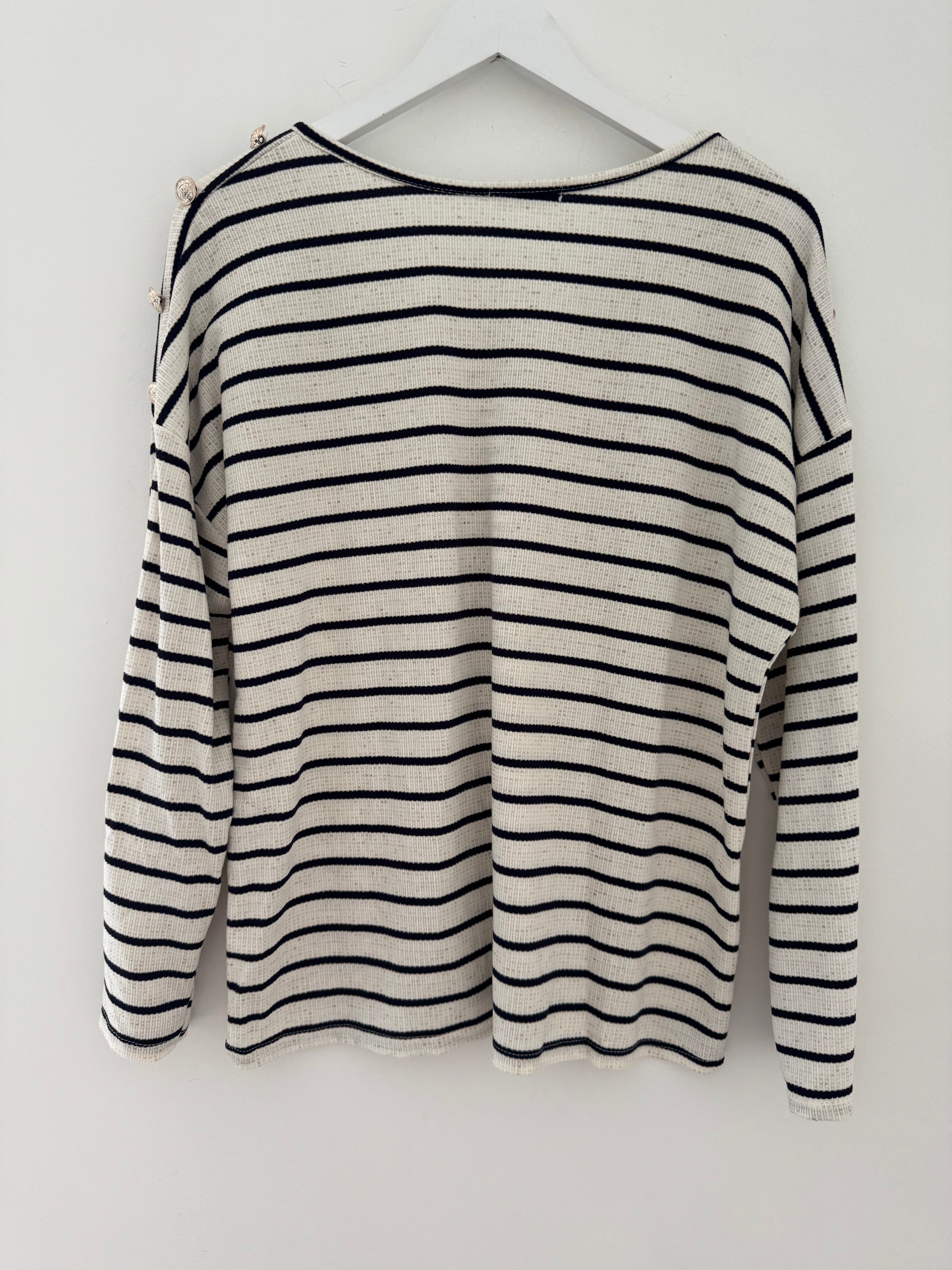 Stripe Knit with Gold Buttons in Ink & Ivory