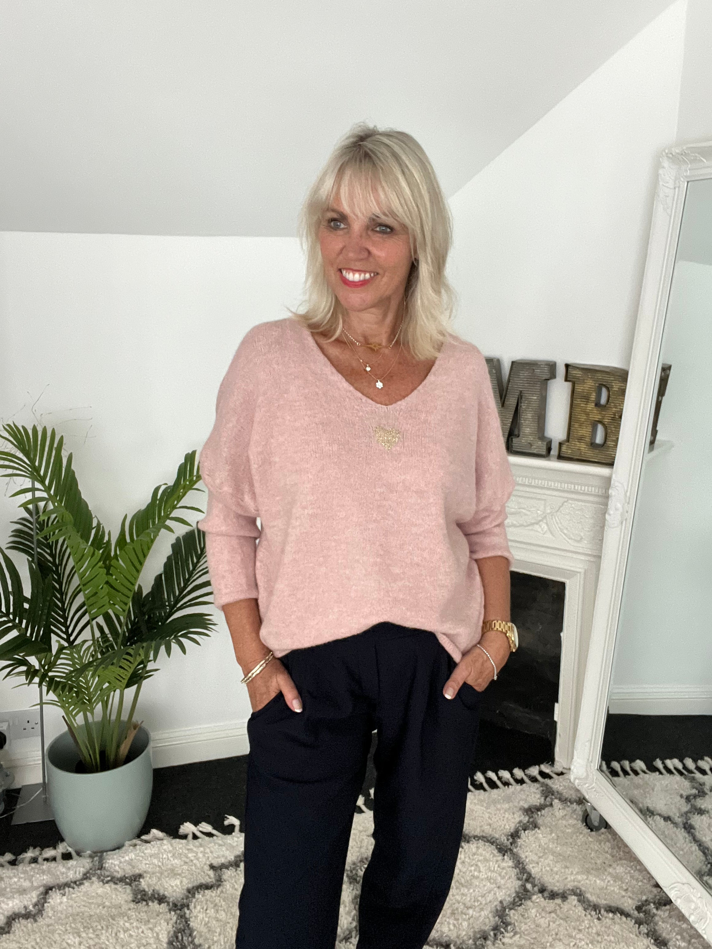 Cosy Heart Jumper in Soft Pink