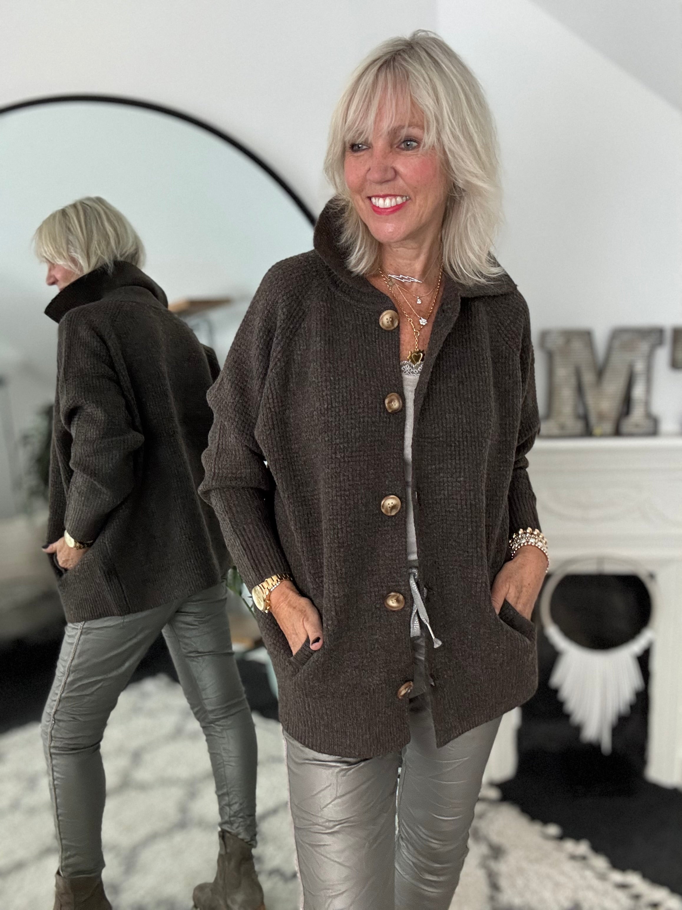 Fisherman Rib Knitted Jacket in Soft Chocolate