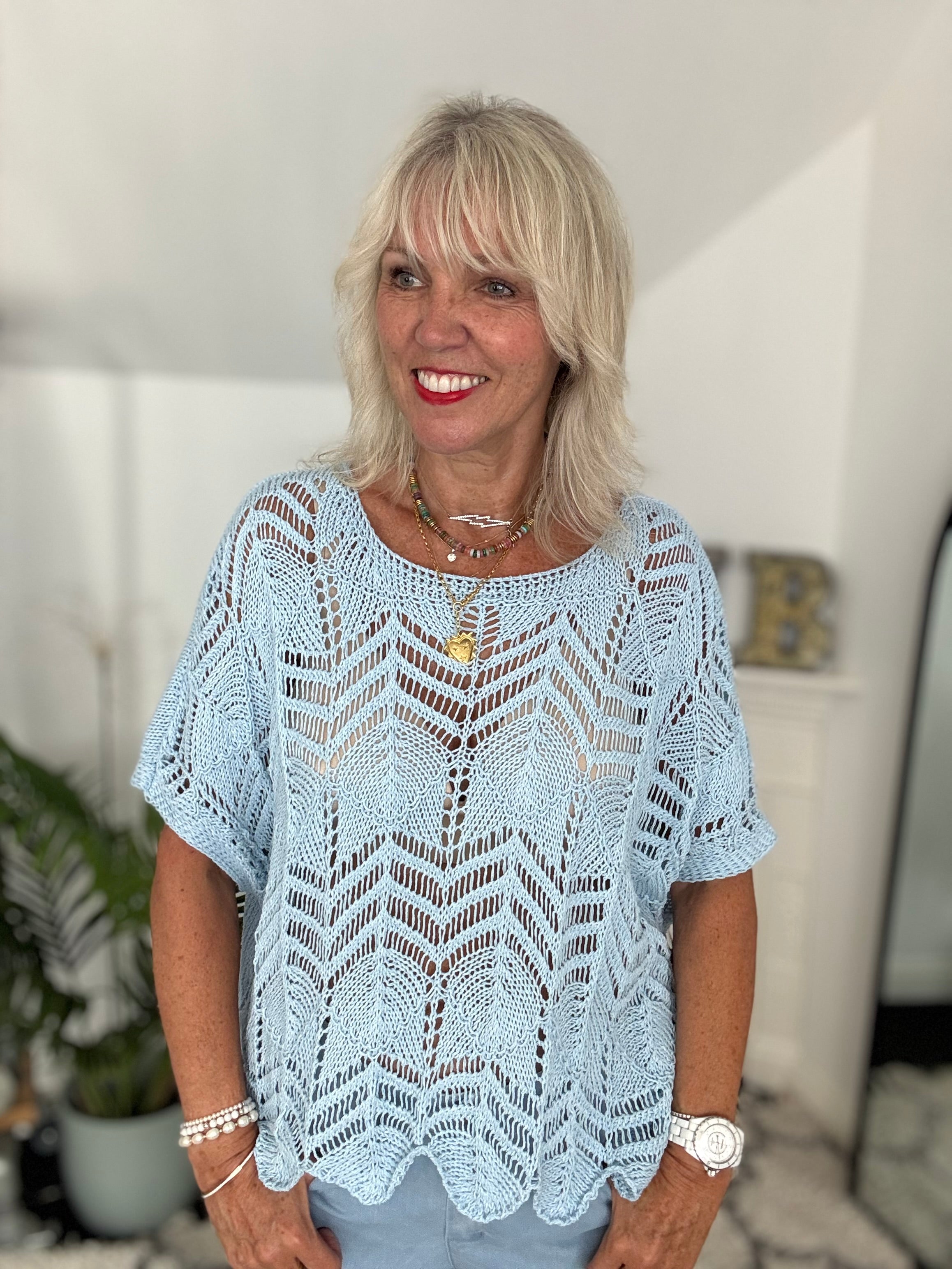 Crochet Knit with Scallop Edge in Baby Blue