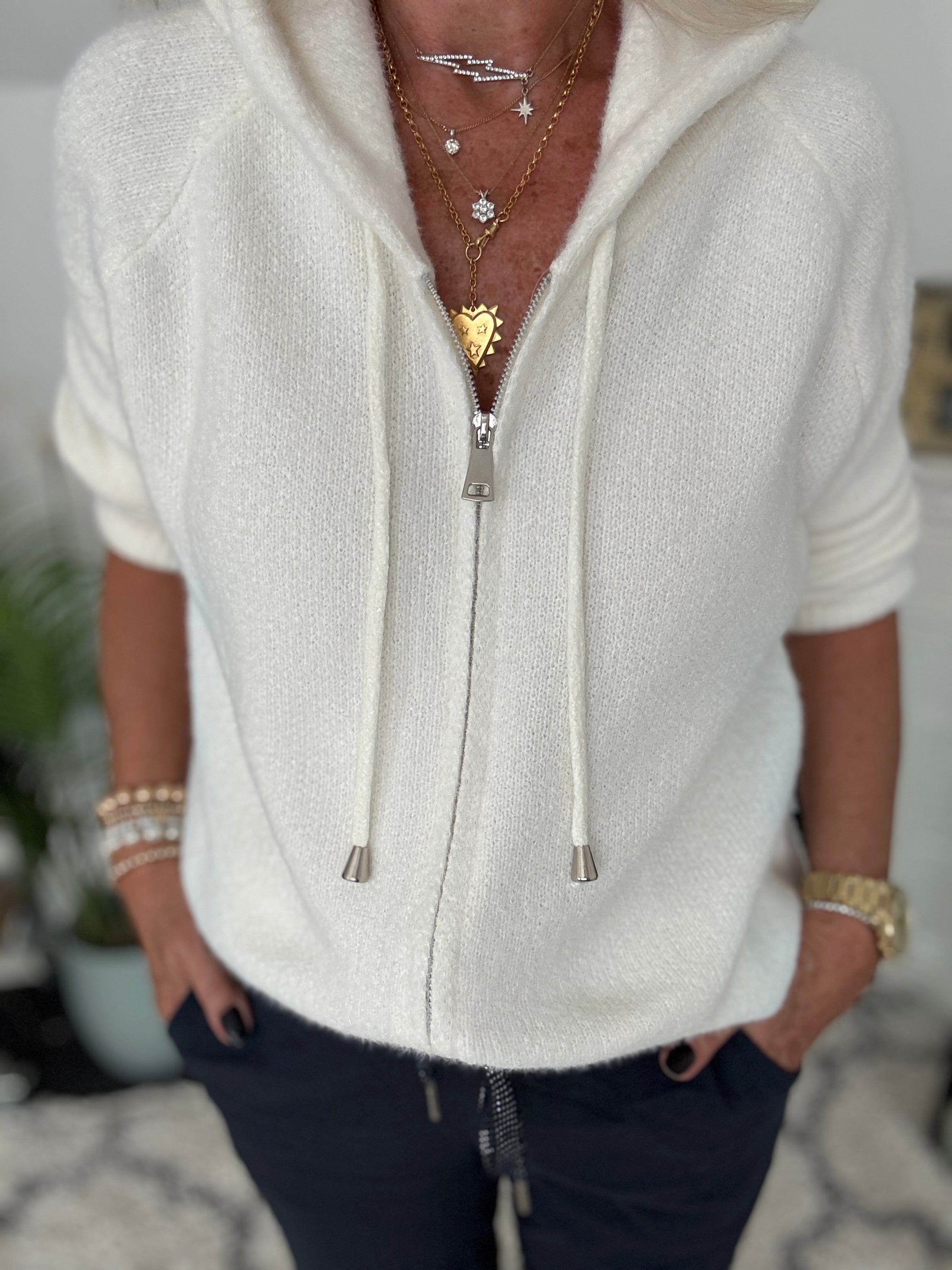 Soft Hooded Knit in Ivory
